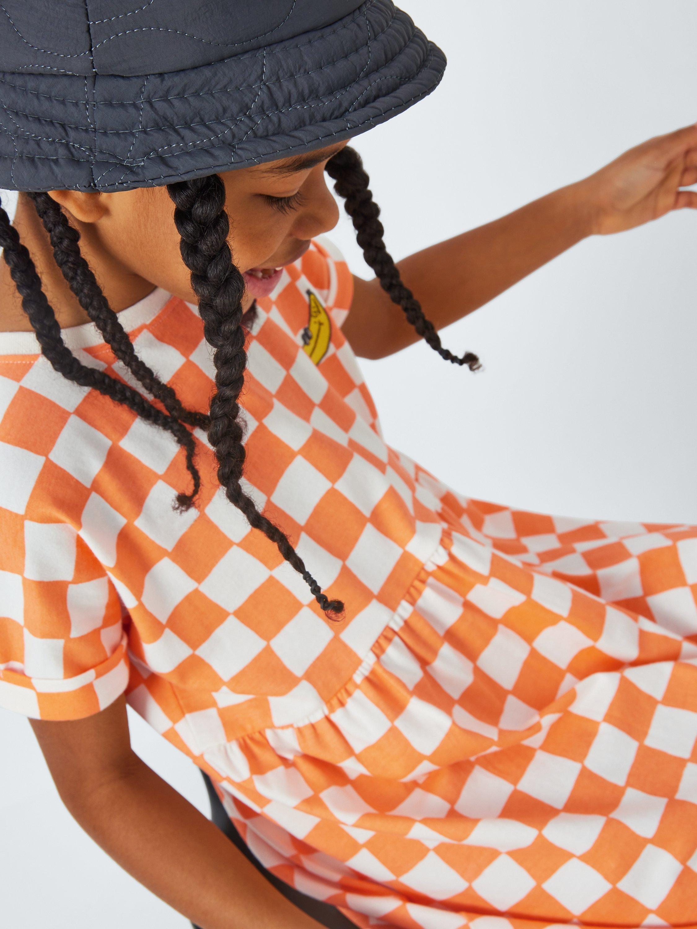 John Lewis ANYDAY Kids' Checker Dress, Gardenia/Tangerine, 10 years