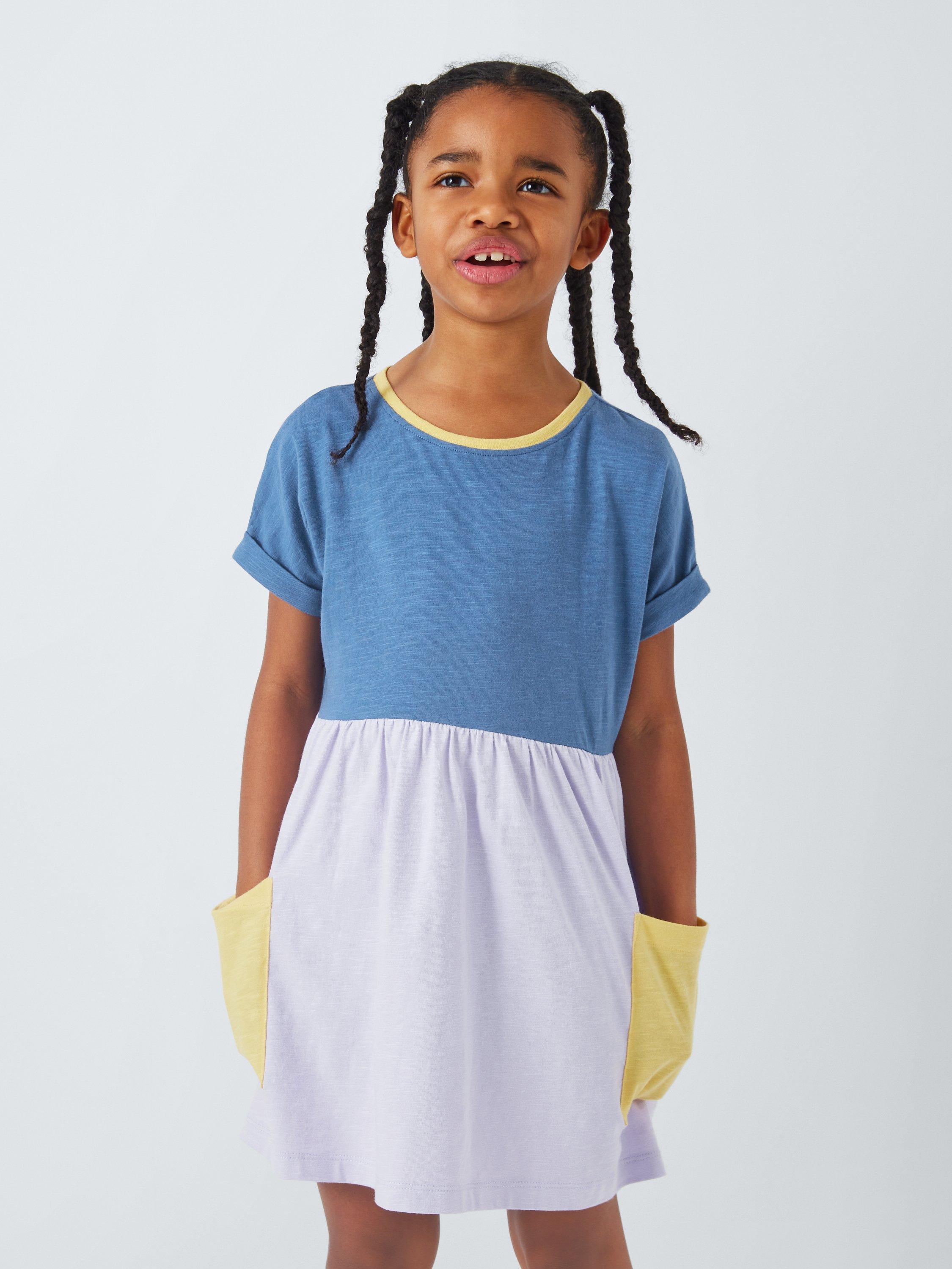John Lewis ANYDAY Kids' Colour Block Dress, Bijou Blue