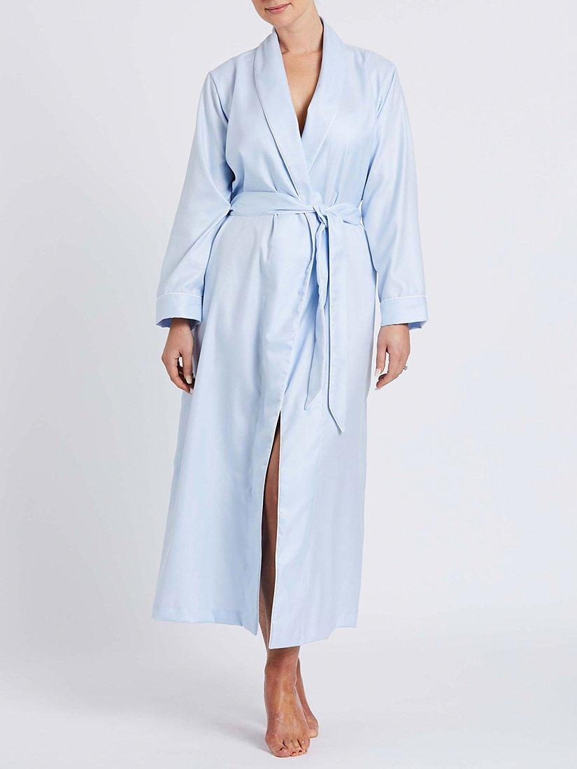 Product image 1 of 5, which shows British Boxers Herringbone Long Length Dressing Gown, Pearl Blue, XL