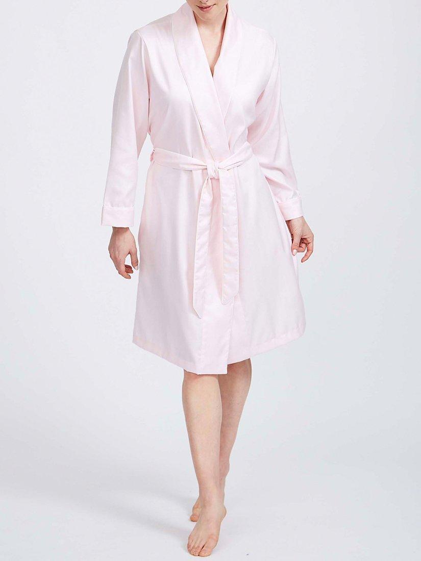 Product image 3 of 5, which shows British Boxers Herringbone Mid Length Dressing Gown, Rosewater Pink, XS