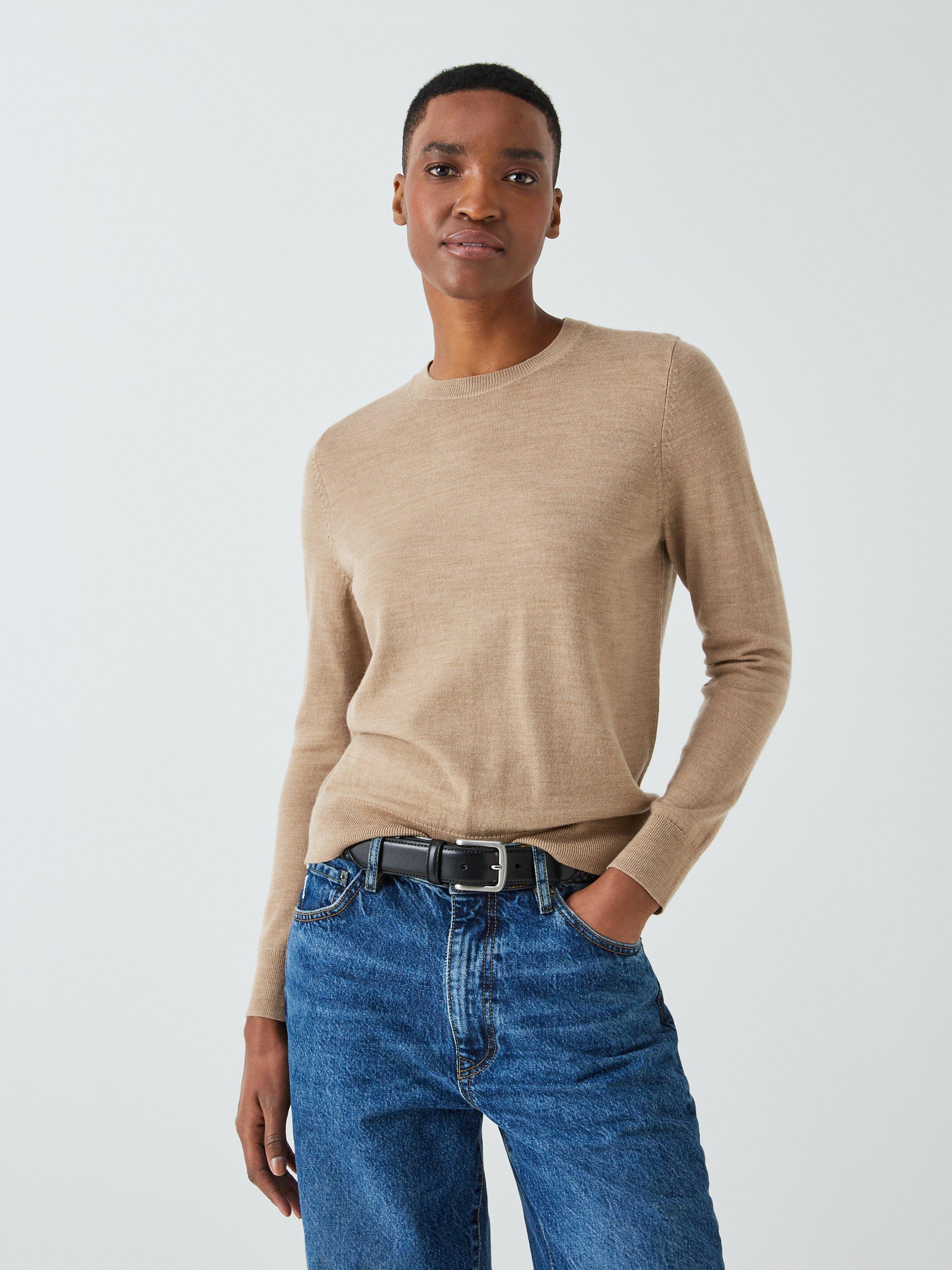 John Lewis Merino Wool Crew Neck Jumper Pale Camel