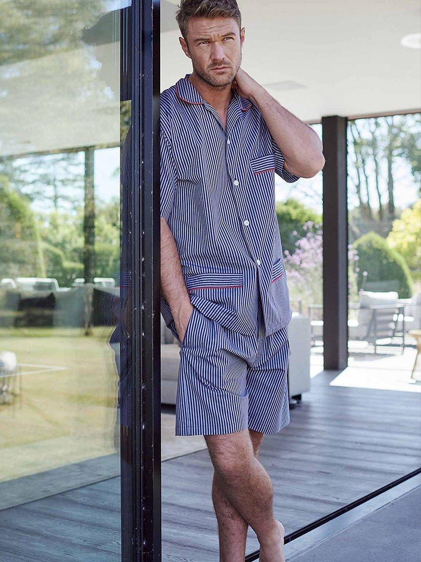 Product image 1 of 1, which shows British Boxers Stripe Crisp Cotton Pyjama Set, Winchester, S