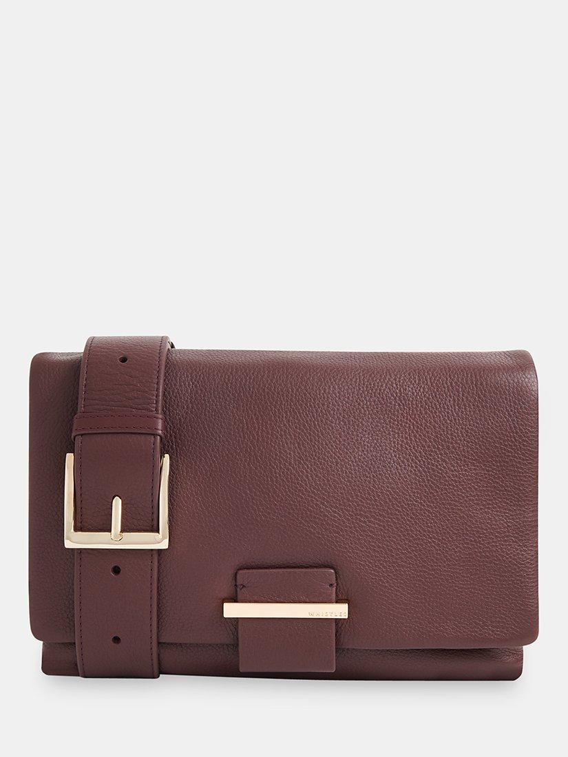 Whistles Teo Leather Crossbody Bag, Burgundy, One Size