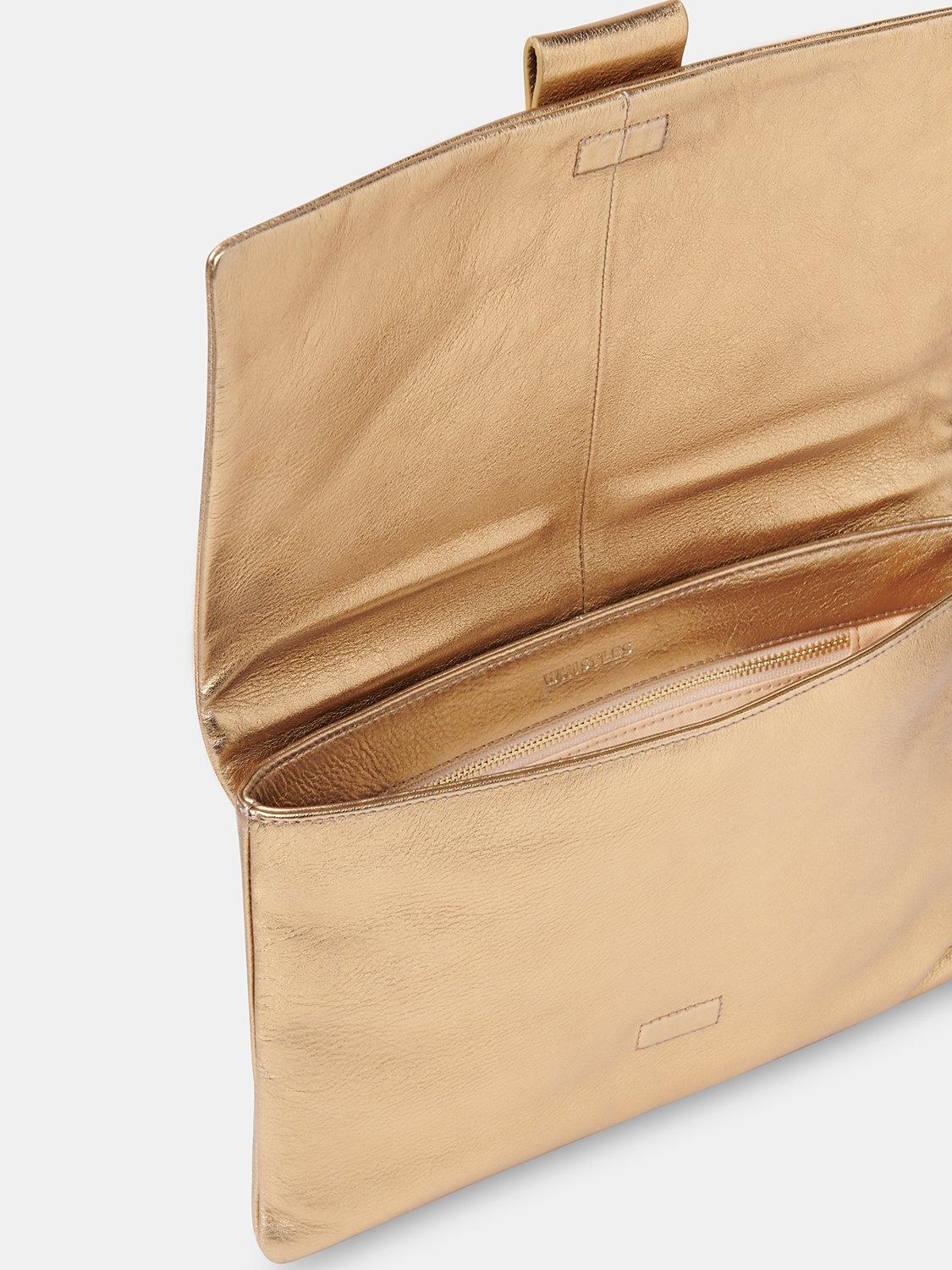 Product image 3 of 5, which shows Whistles Alicia Leather Clutch, Gold