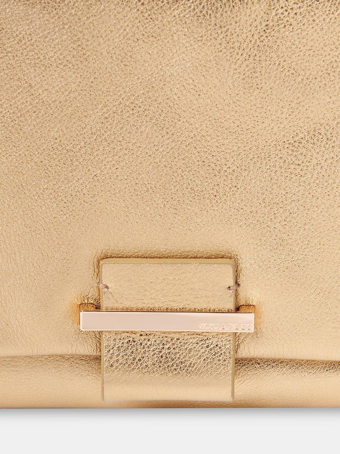 Product image 4 of 5, which shows Whistles Alicia Leather Clutch, Gold