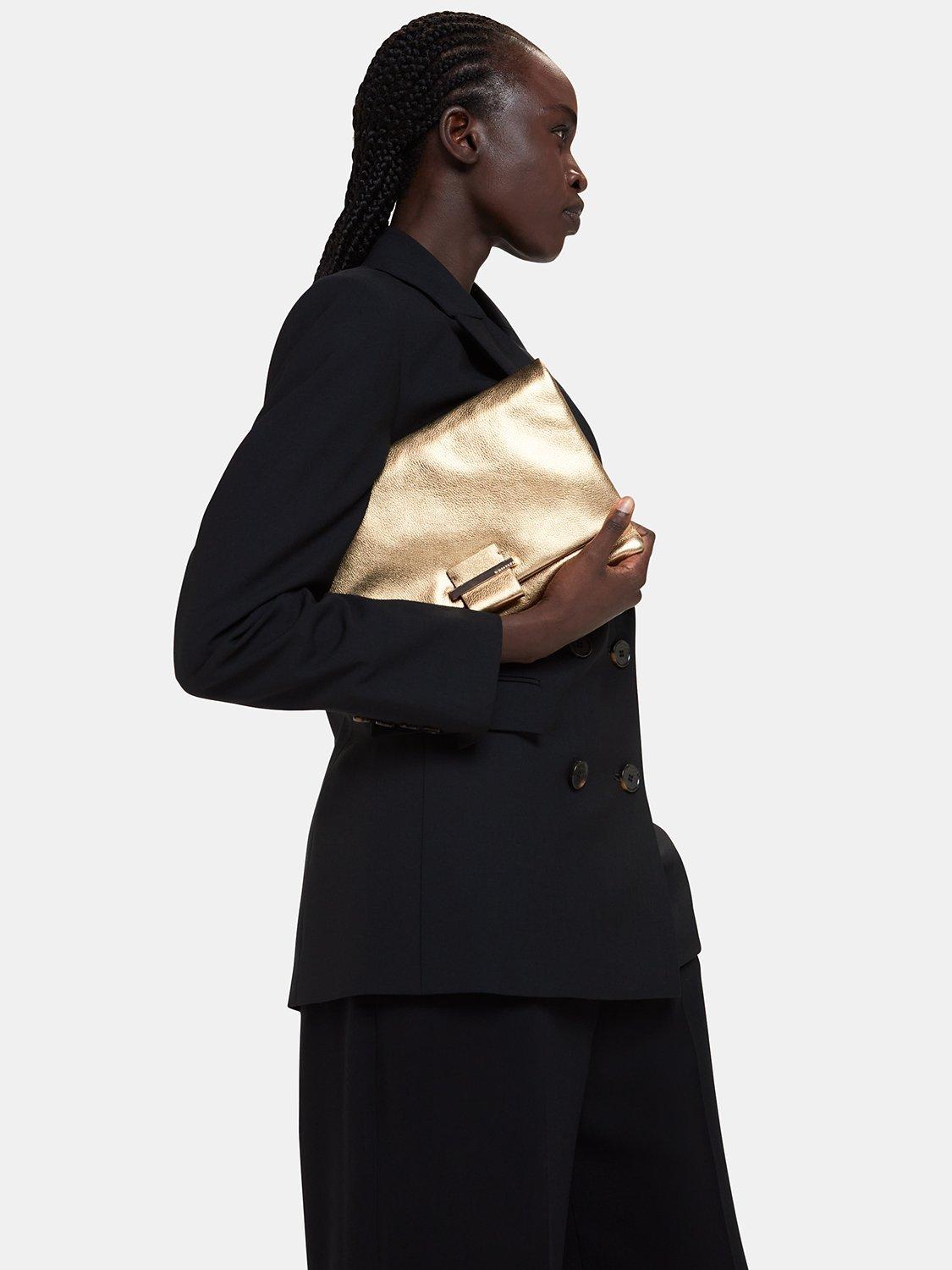 Product image 5 of 5, which shows Whistles Alicia Leather Clutch, Gold