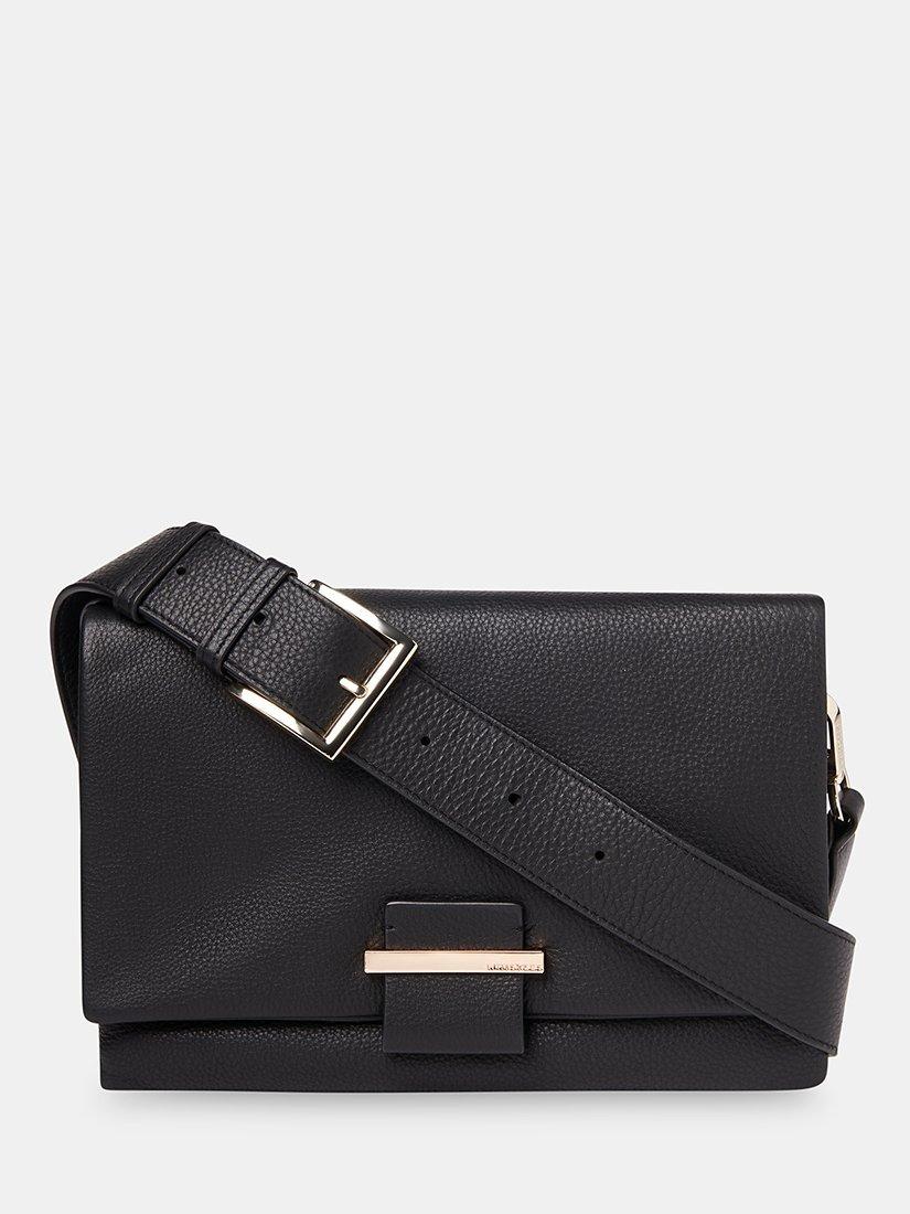 Whistles Teo Leather Crossbody Bag, Black, One Size