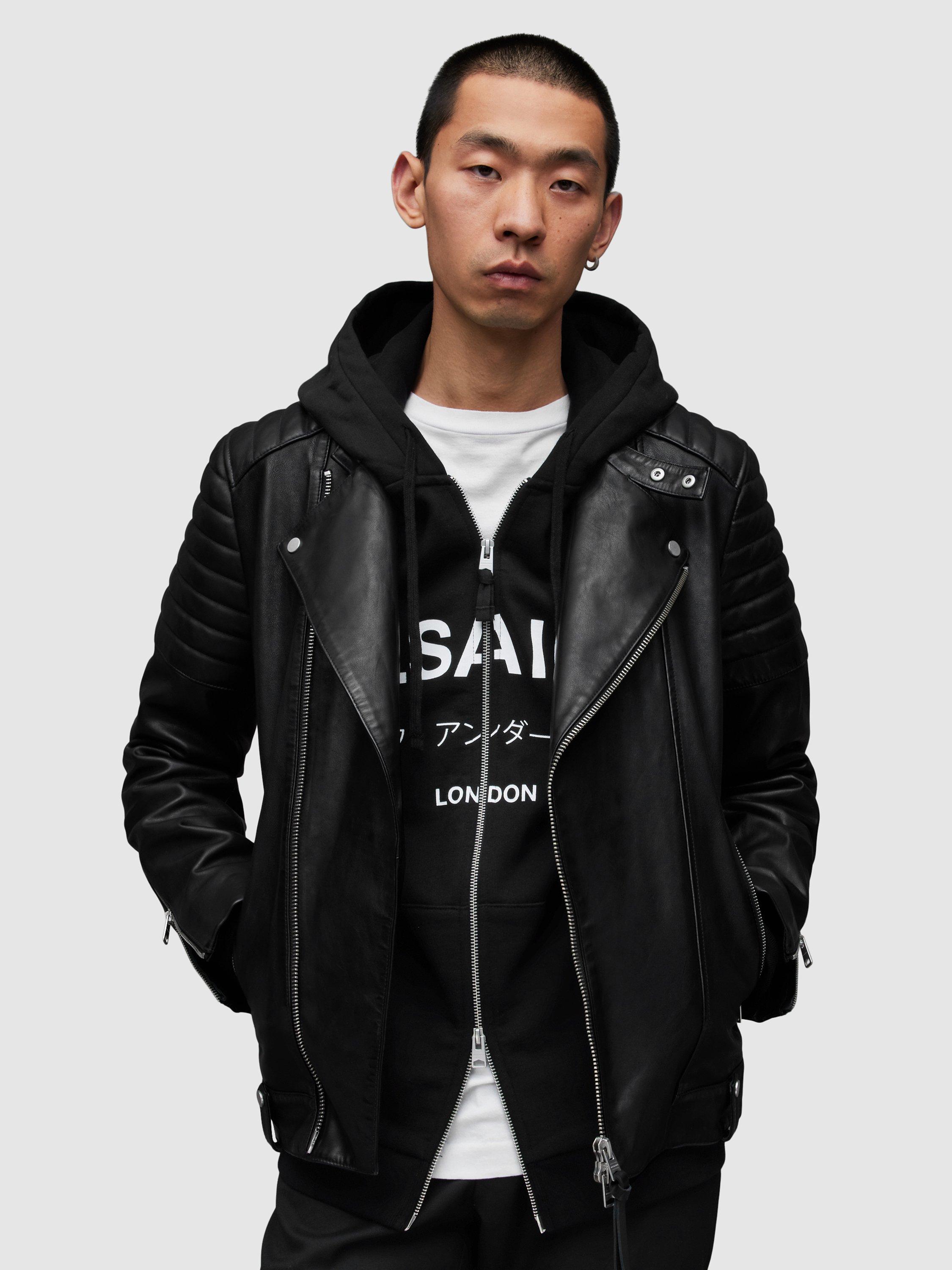 AllSaints Silas Leather Biker Jacket, Black