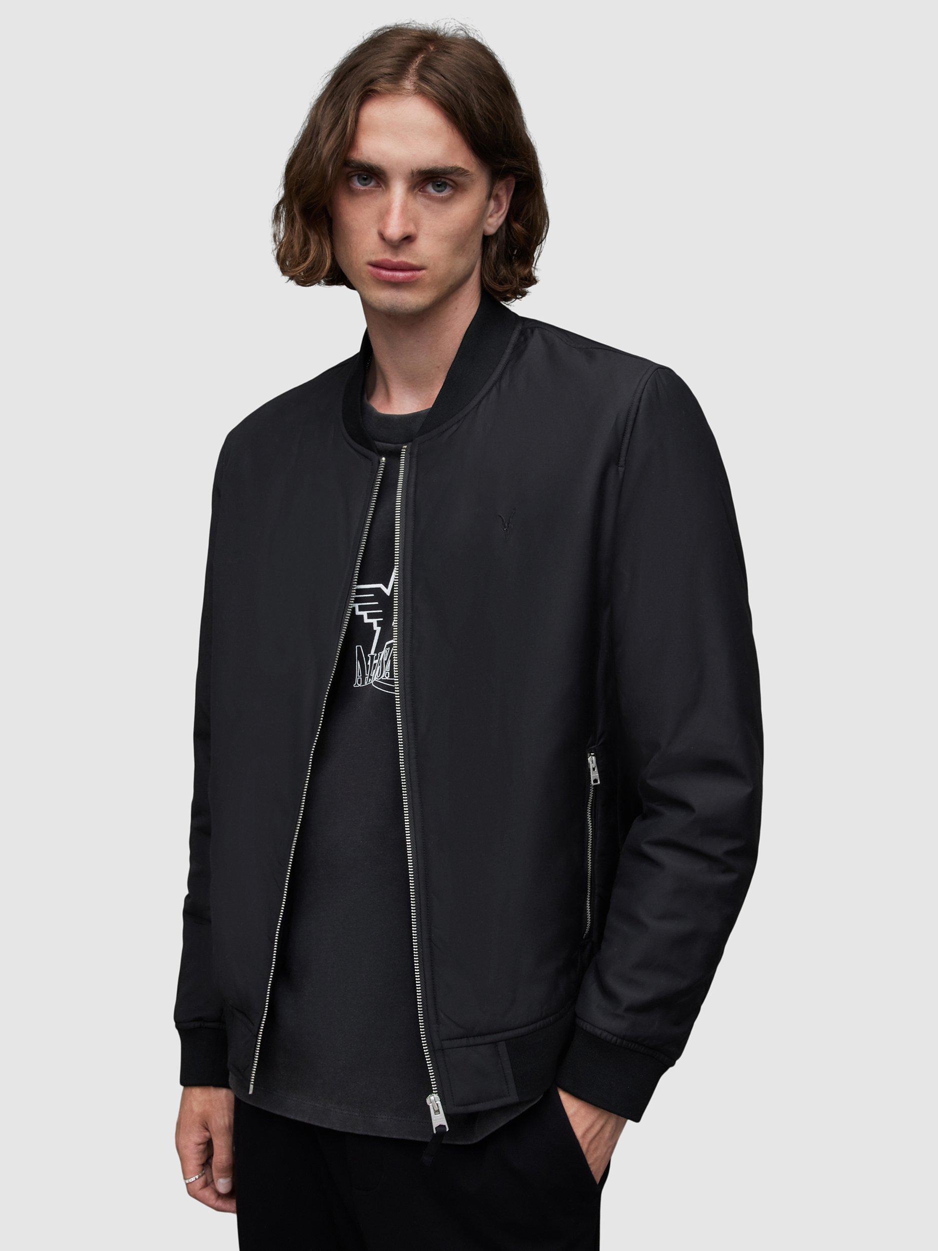 Product image 1 of 7, which shows AllSaints Withrow Bomber Jacket, Black, XXL