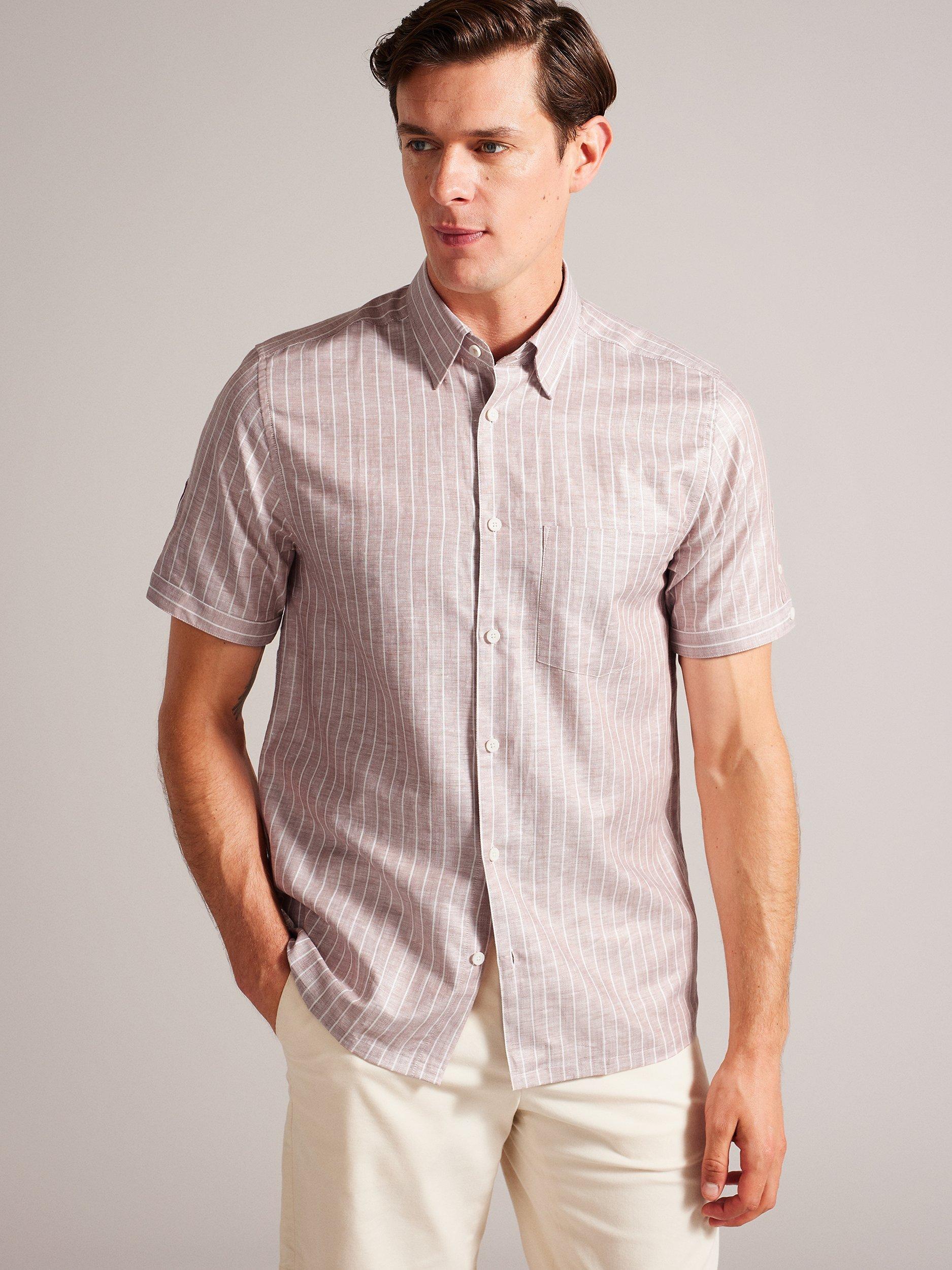 Ted Baker Lytham Short Sleeve Linen Blend Shirt, Dark Orange