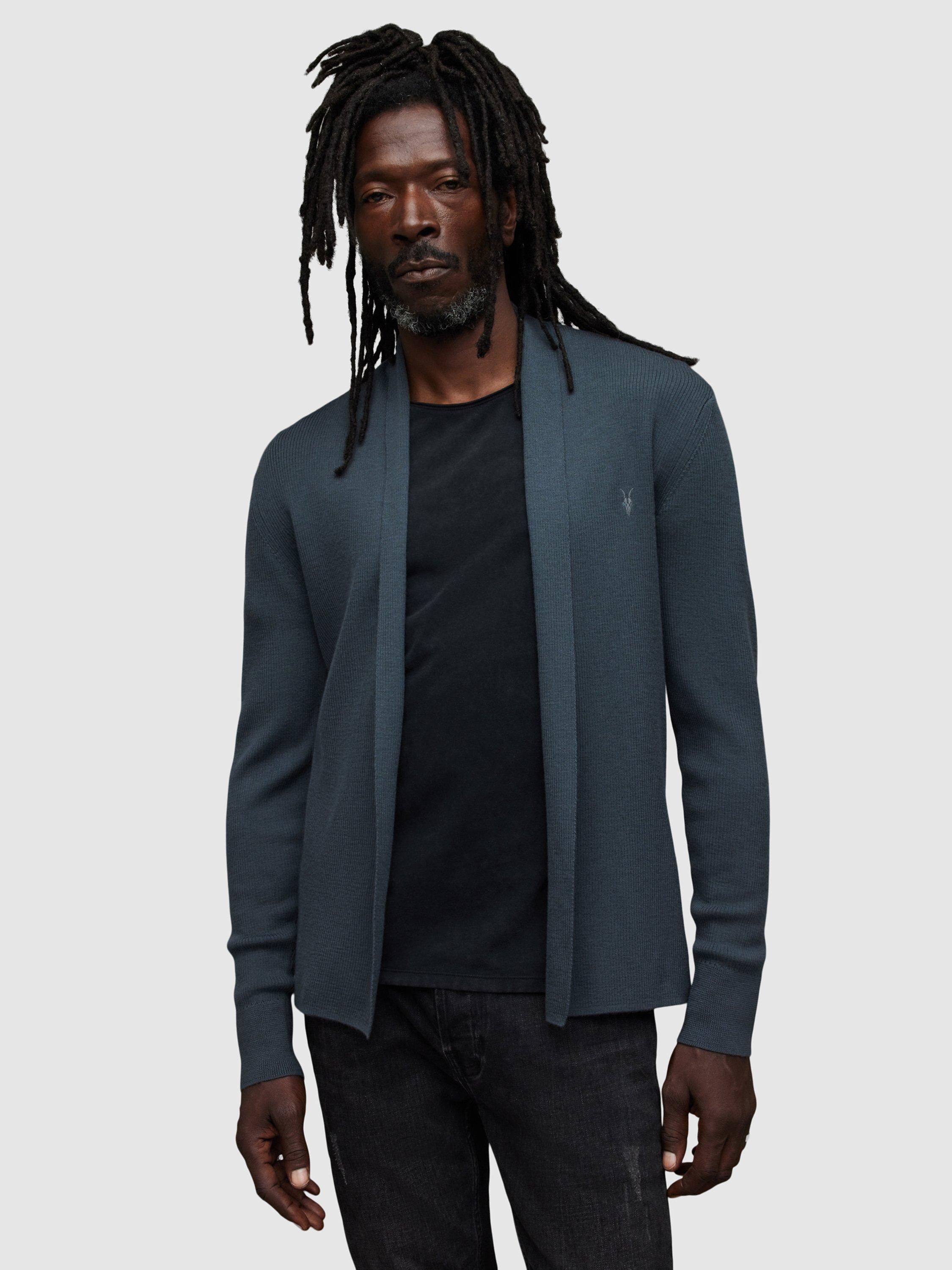 AllSaints Mode Merino Cardigan, Beetle Blue