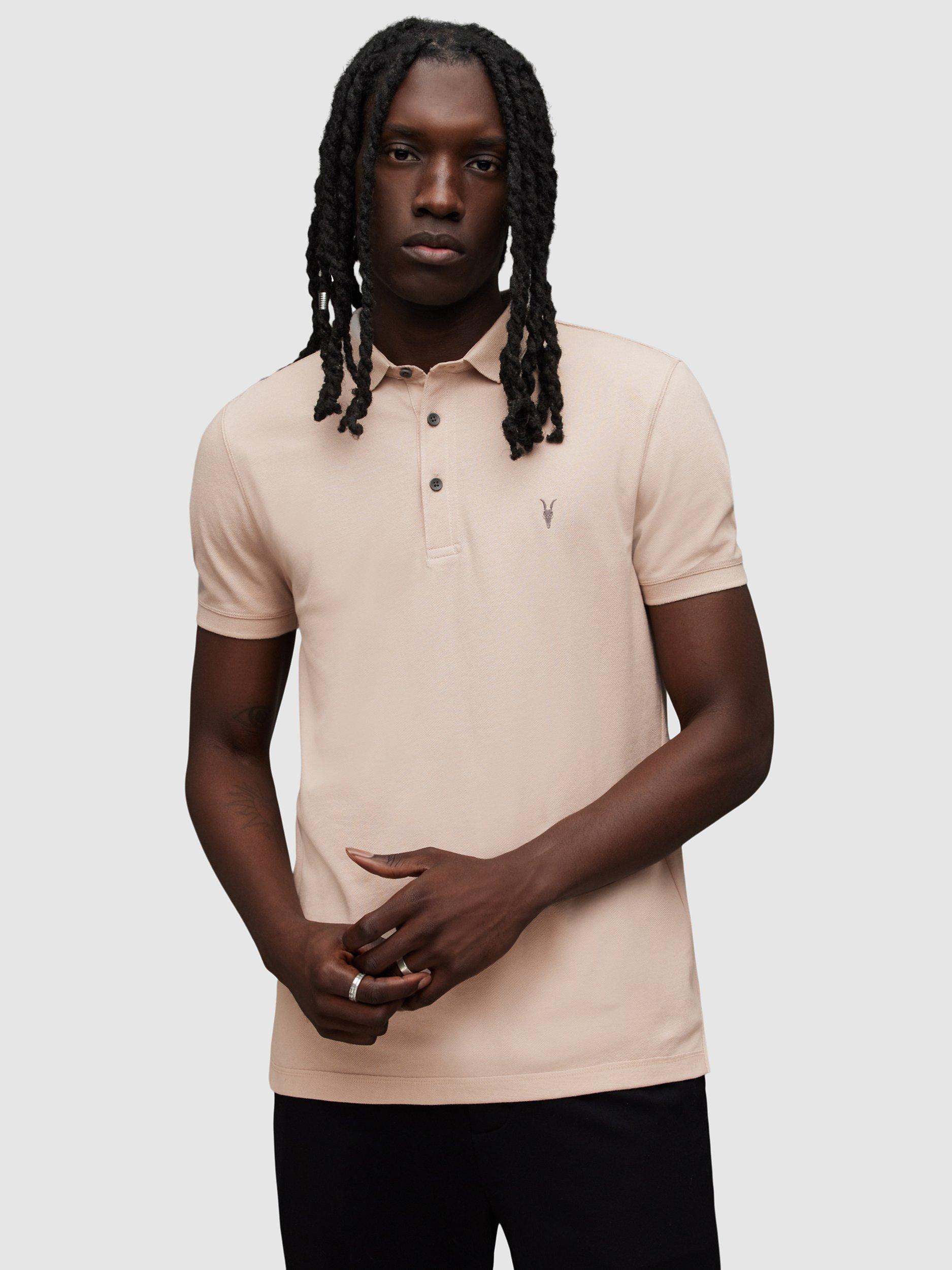 AllSaints Reform Short Sleeve Slim Polo Shirt, Floss Pink