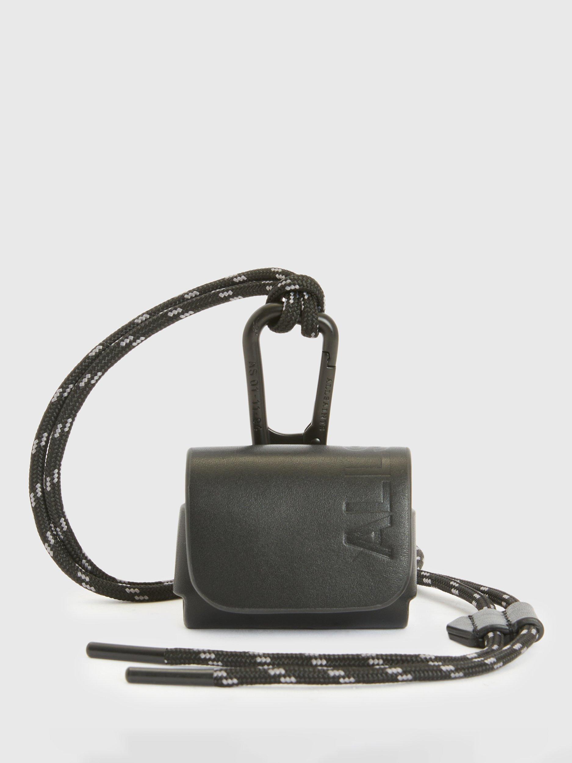 AllSaints Lanyard Leather Airpod Case, Black