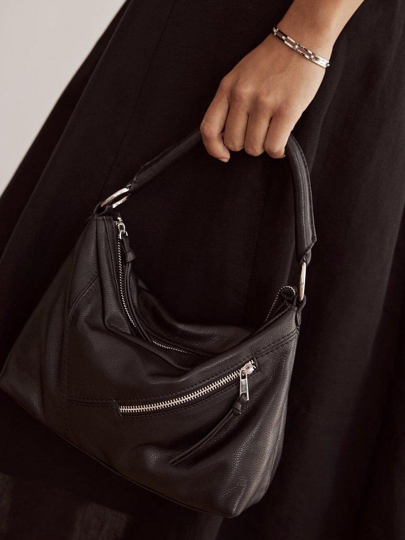 Mint Velvet Harri Leather Shoulder Bag, Black