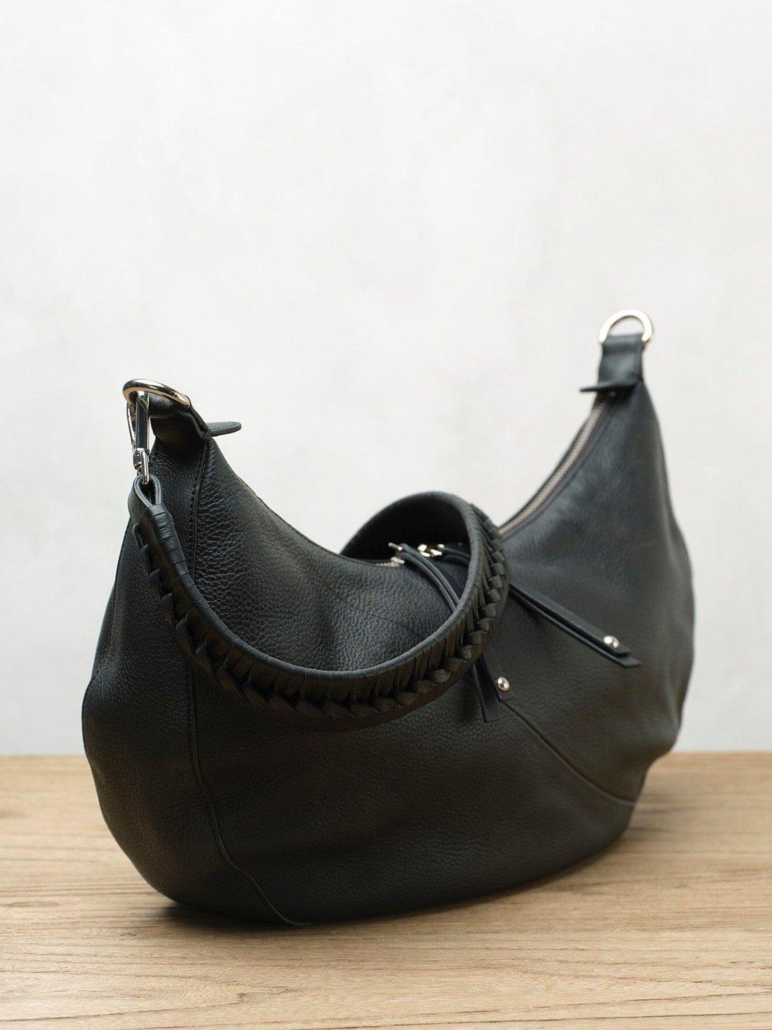 Mint Velvet Small Half Moon Leather Shoulder Bag, Black