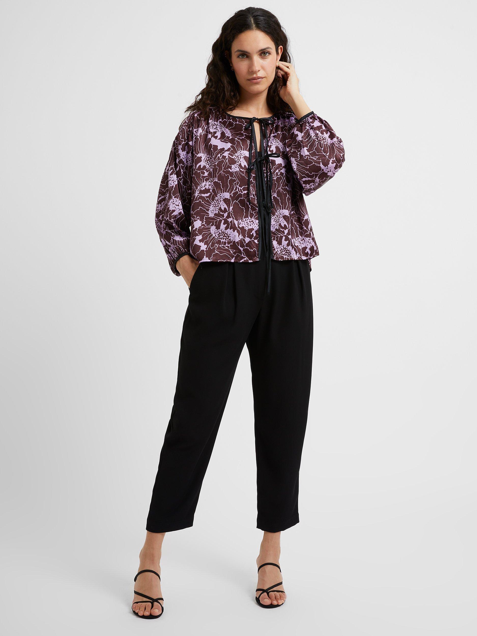 Great Plains Mono Poppy Front Tie Top, Brown/Multi