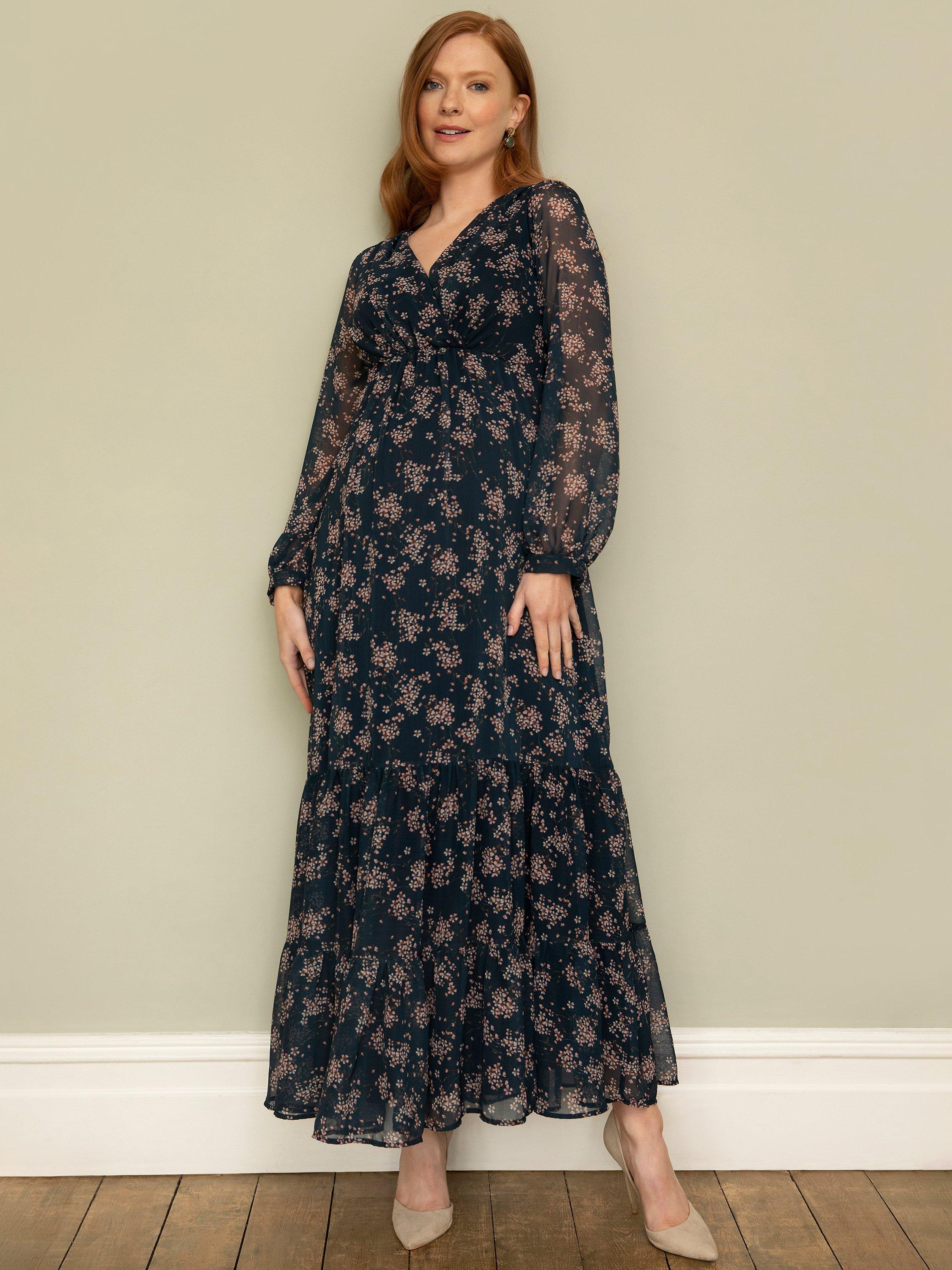 Product image 1 of 7, which shows Tiffany Rose Maternity Bella Maxi Dress, Ditsy Navy Floral, 6-8