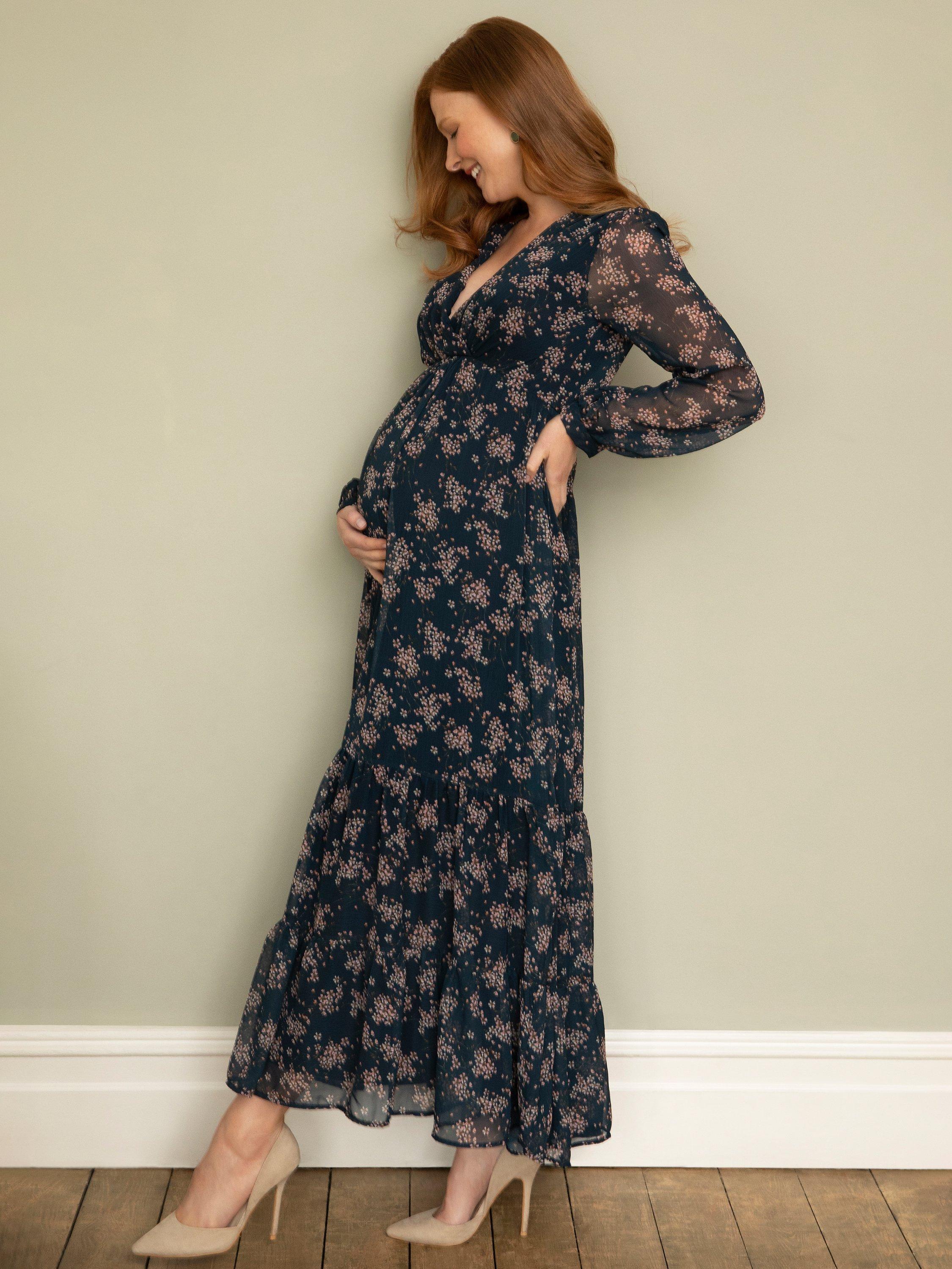 Product image 5 of 7, which shows Tiffany Rose Maternity Bella Maxi Dress, Ditsy Navy Floral, 6-8