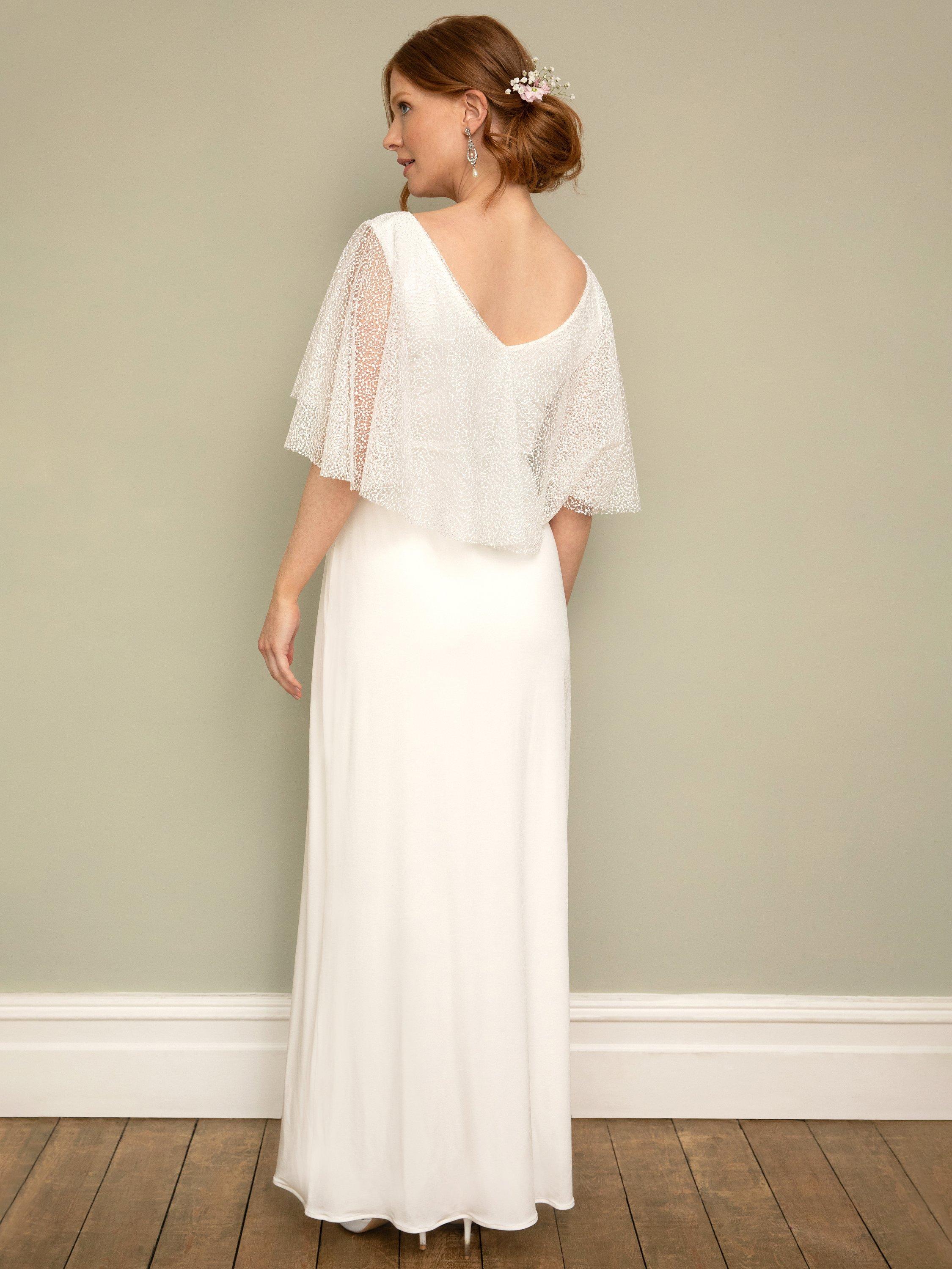 Product image 2 of 4, which shows Tiffany Rose Vintage Cape Maternity Wedding Dress, Ivory, 6-8