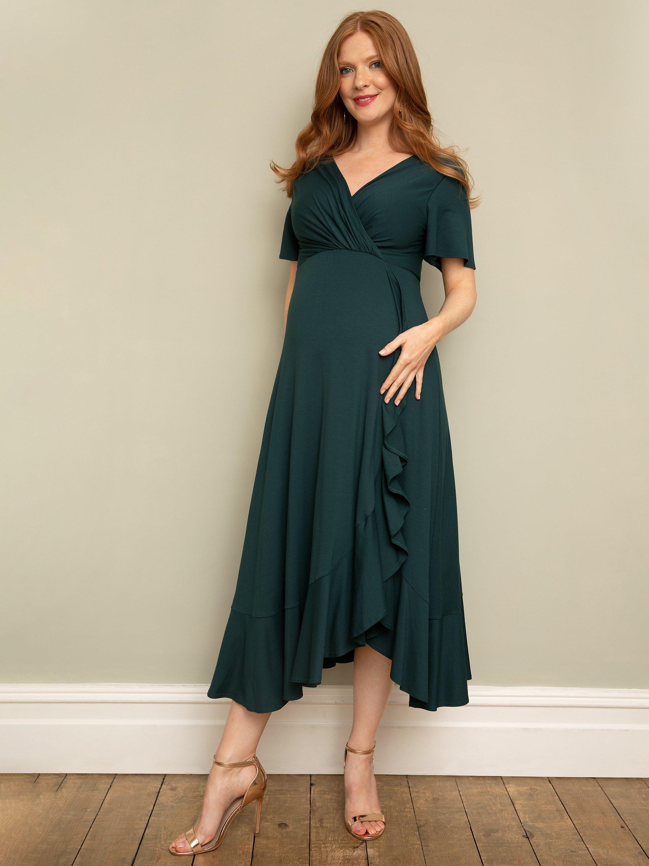 Product image 2 of 9, which shows Tiffany Rose Waterfall Maternity Midi Dress, Deep Green, 10-12