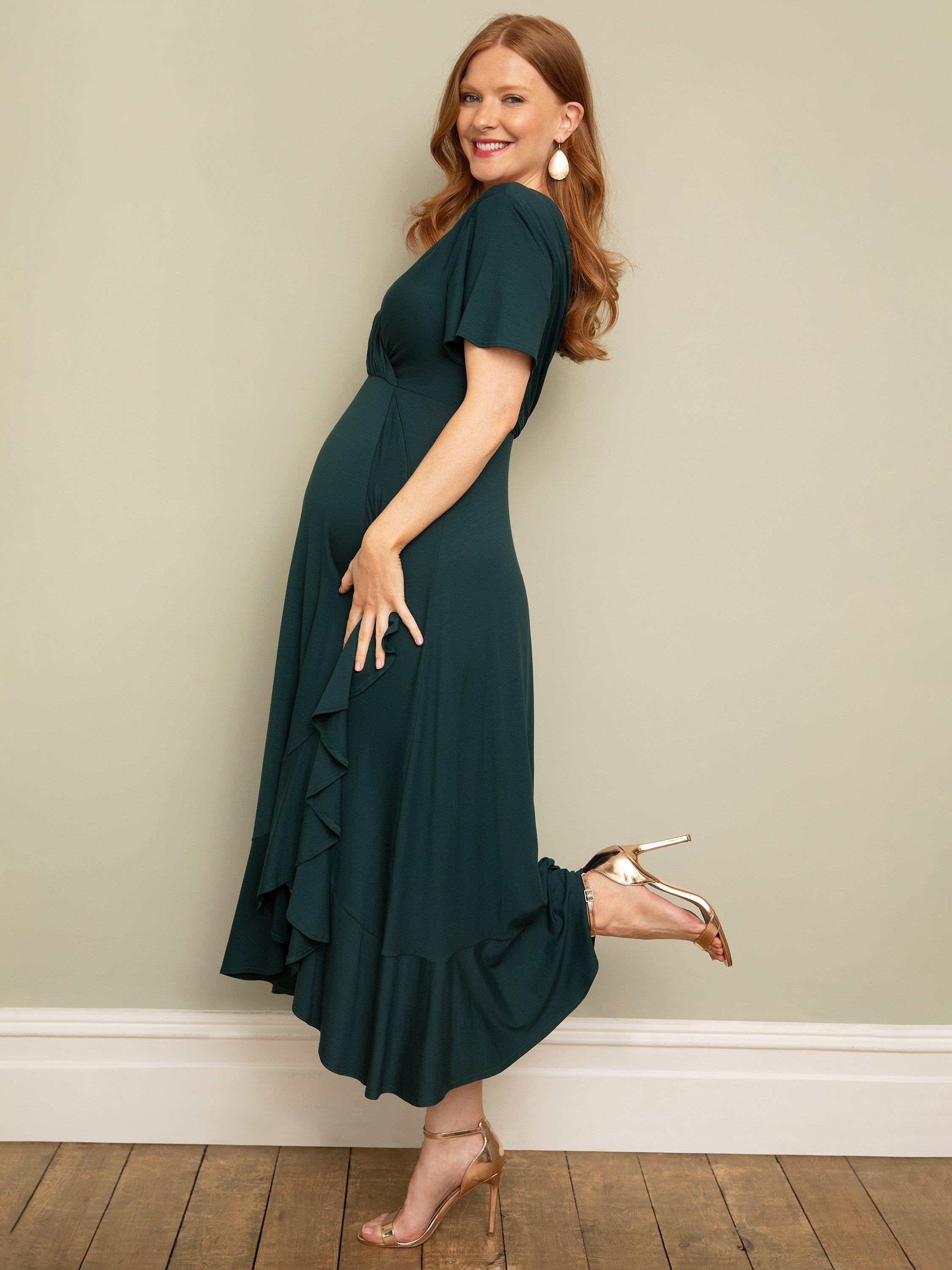Product image 4 of 9, which shows Tiffany Rose Waterfall Maternity Midi Dress, Deep Green, 10-12