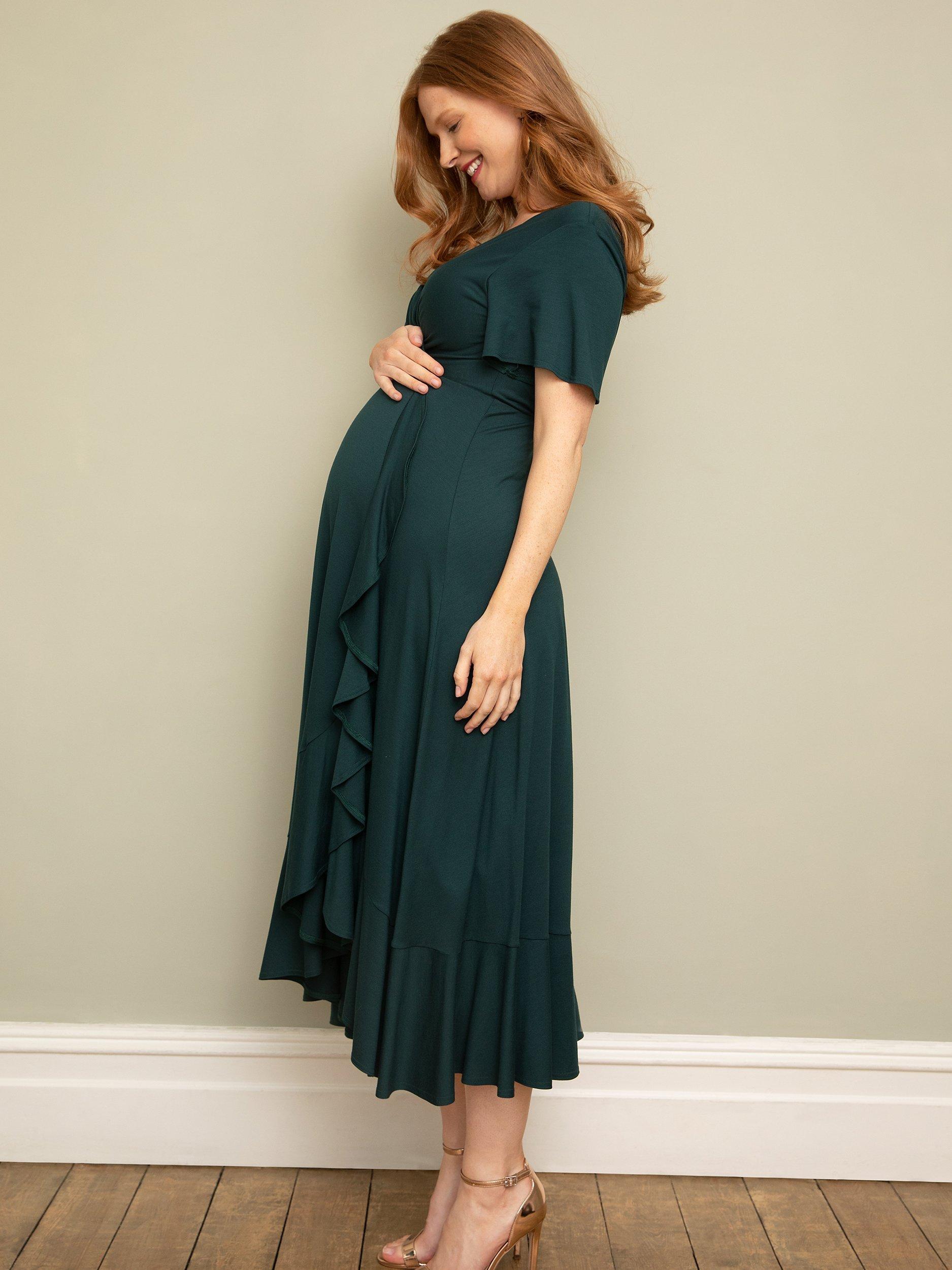 Product image 8 of 9, which shows Tiffany Rose Waterfall Maternity Midi Dress, Deep Green, 10-12