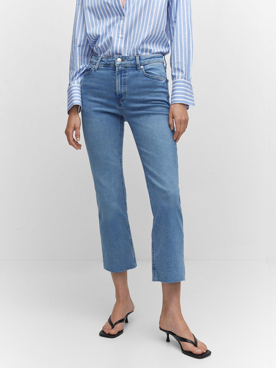 Product image 1 of 8, which shows Mango Sienna Crop Flared Jeans, Blue, 4