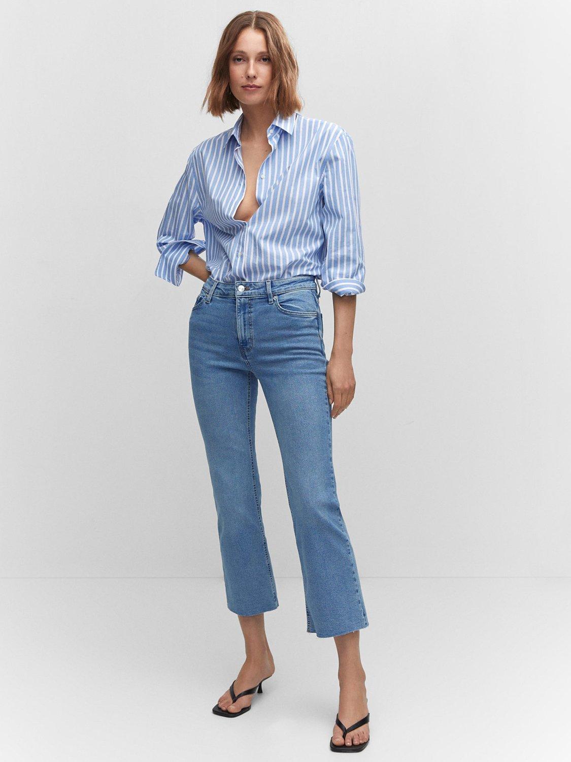 Product image 2 of 8, which shows Mango Sienna Crop Flared Jeans, Blue, 4