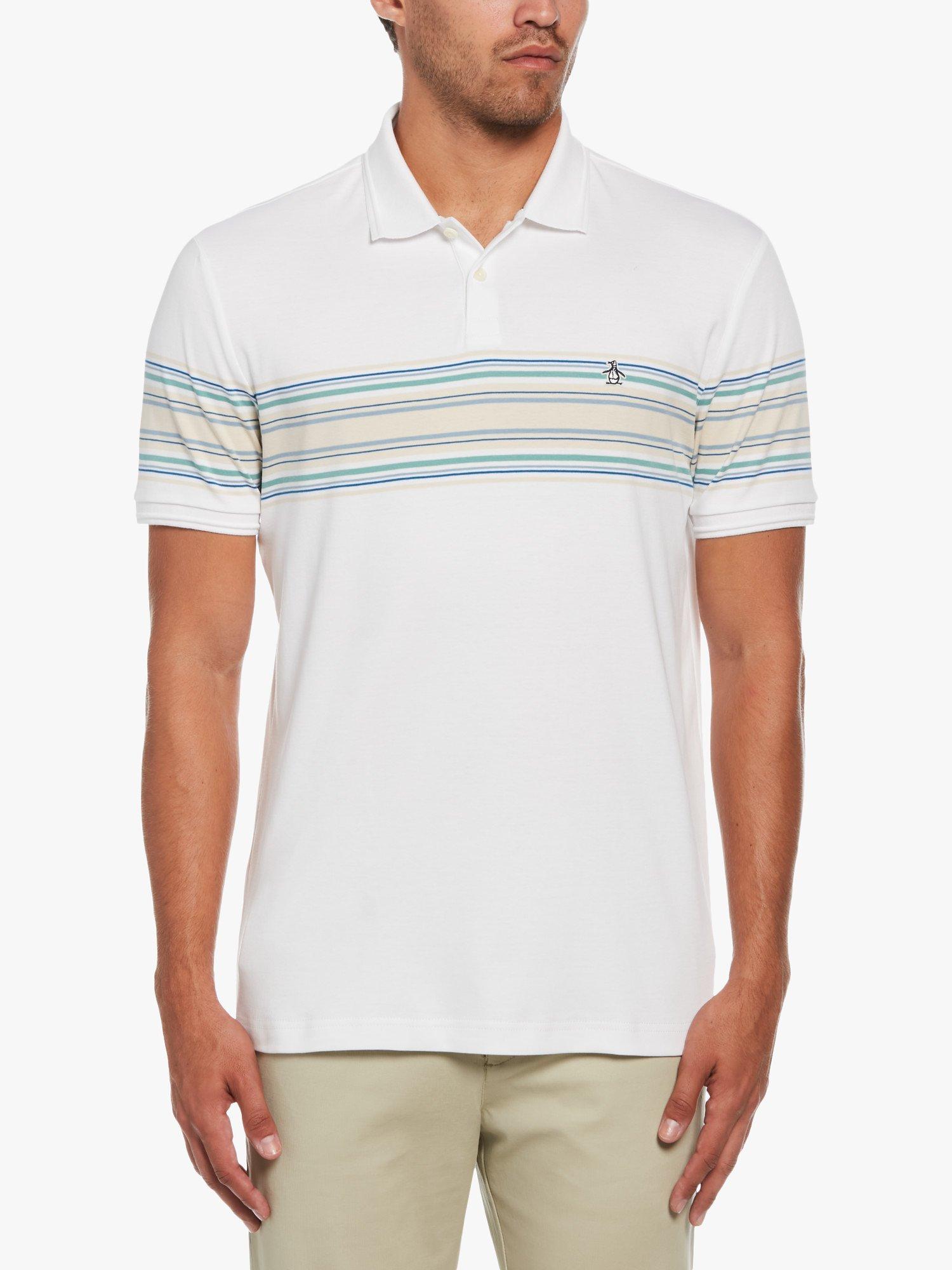 Original Penguin Chest Stripe Interlock Polo Shirt, Bright White