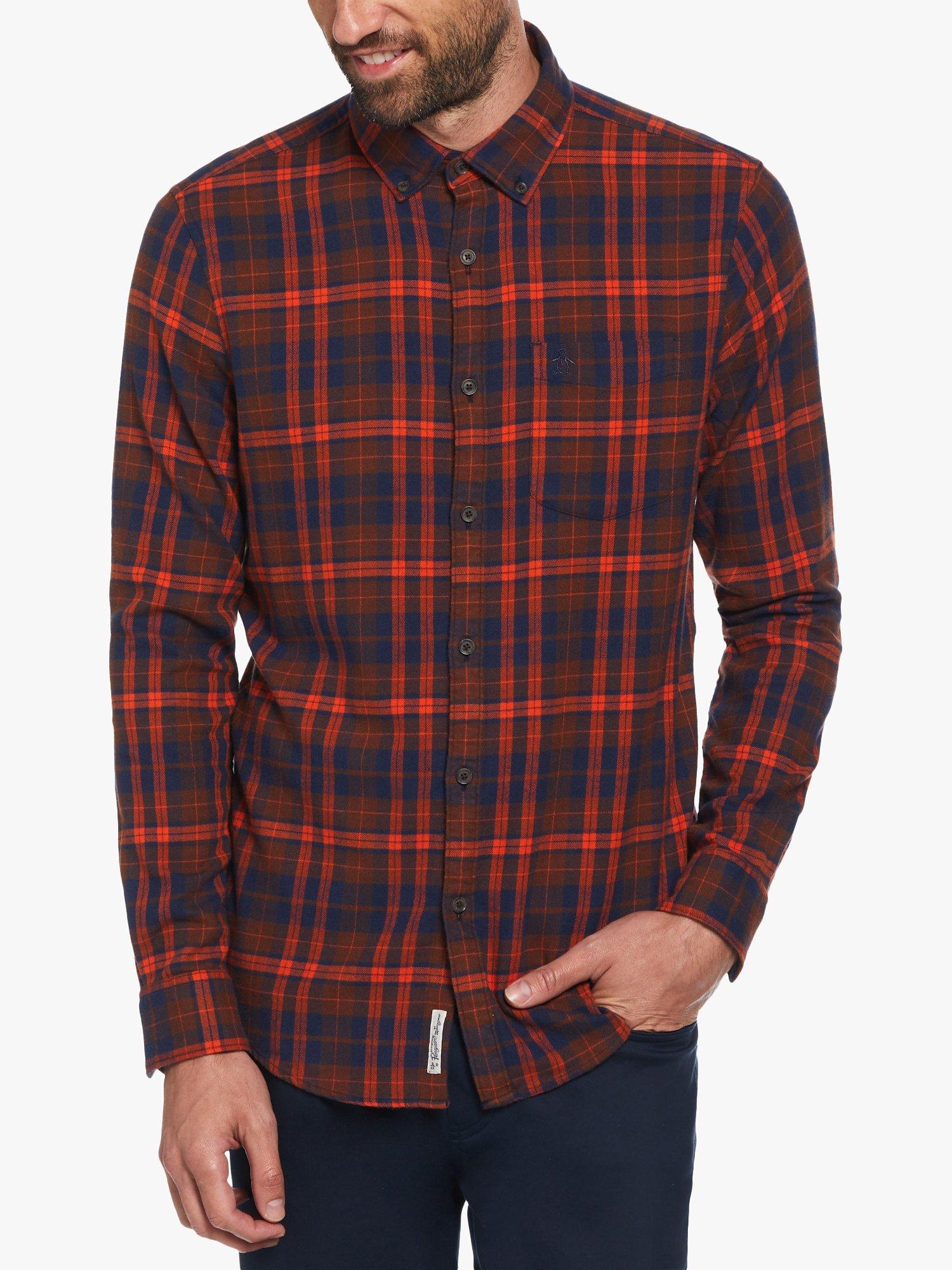 Original Penguin Flannel Plaid Long Sleeve Shirt, Dress Blues
