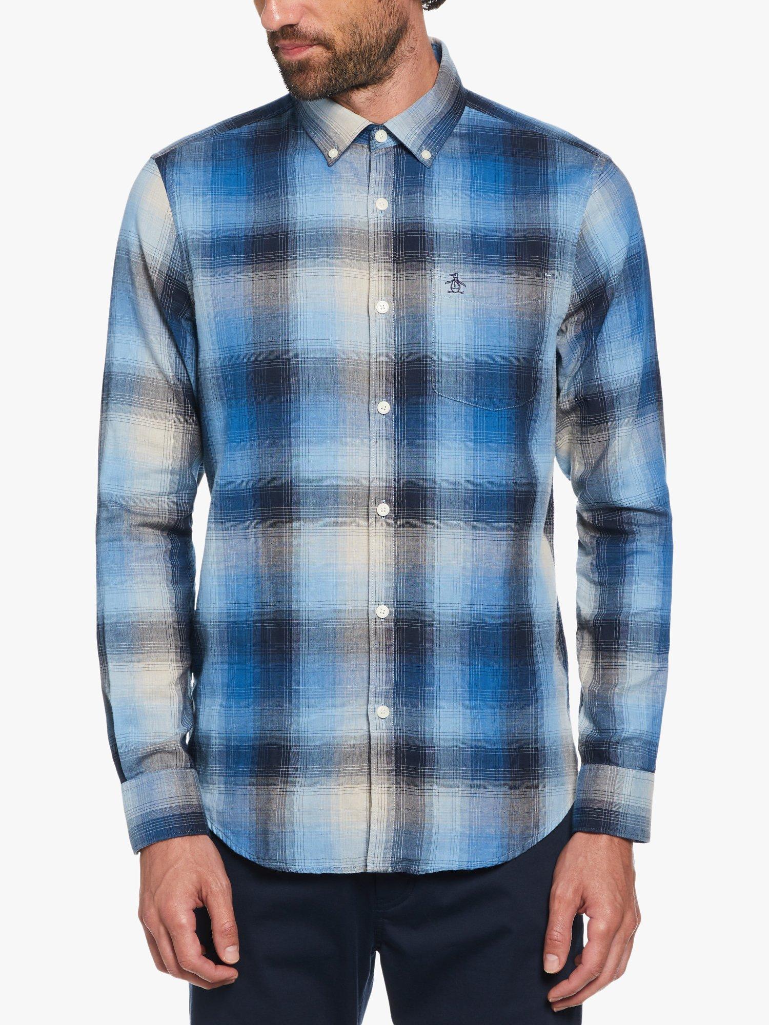 Original Penguin Plaid Long Sleeve Shirt, Azure Blue
