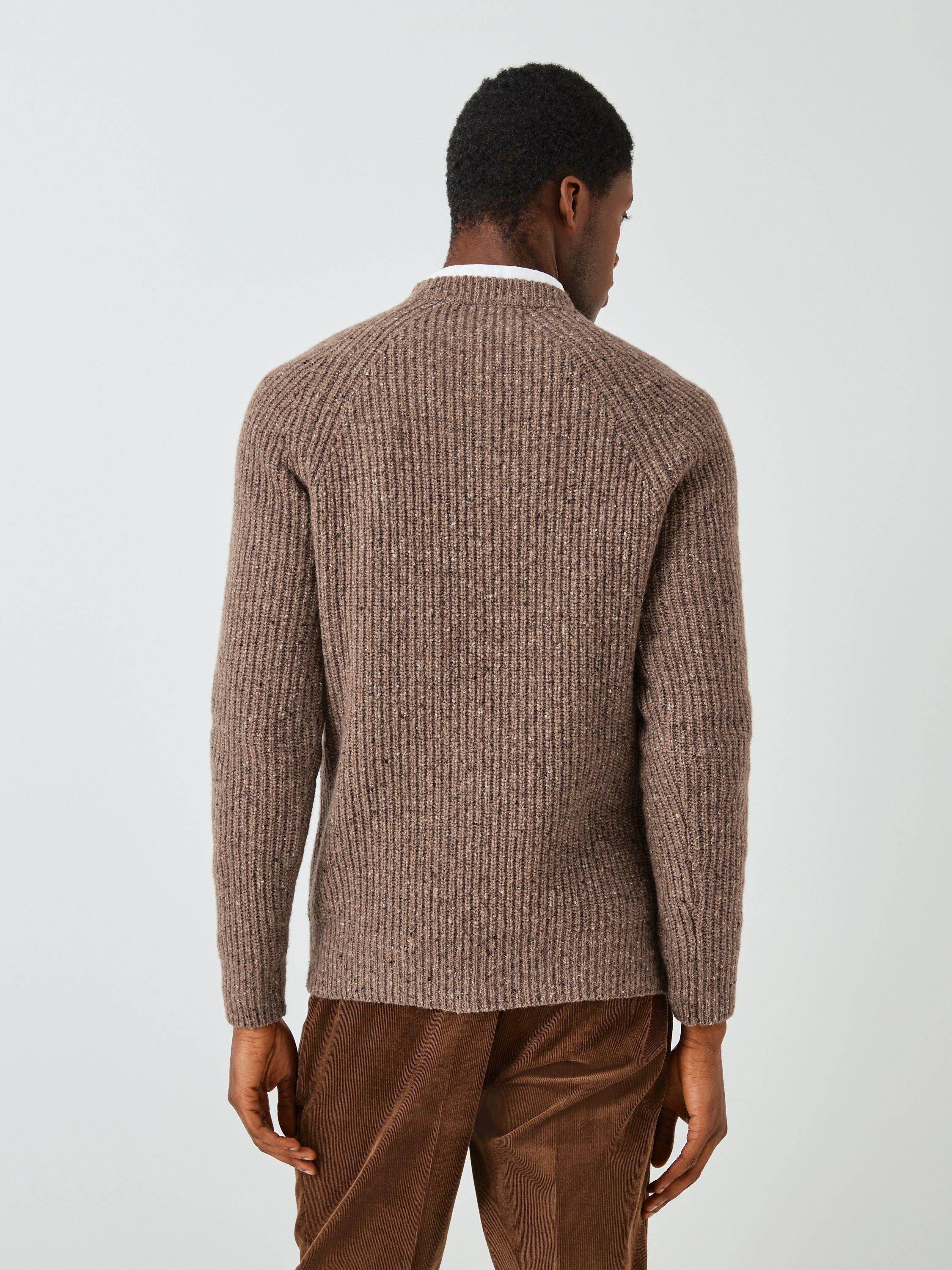 John Lewis Made in Italy Wool Blend Donegal Look Rib Crew Neck Jumper, Oatmeal, XXL