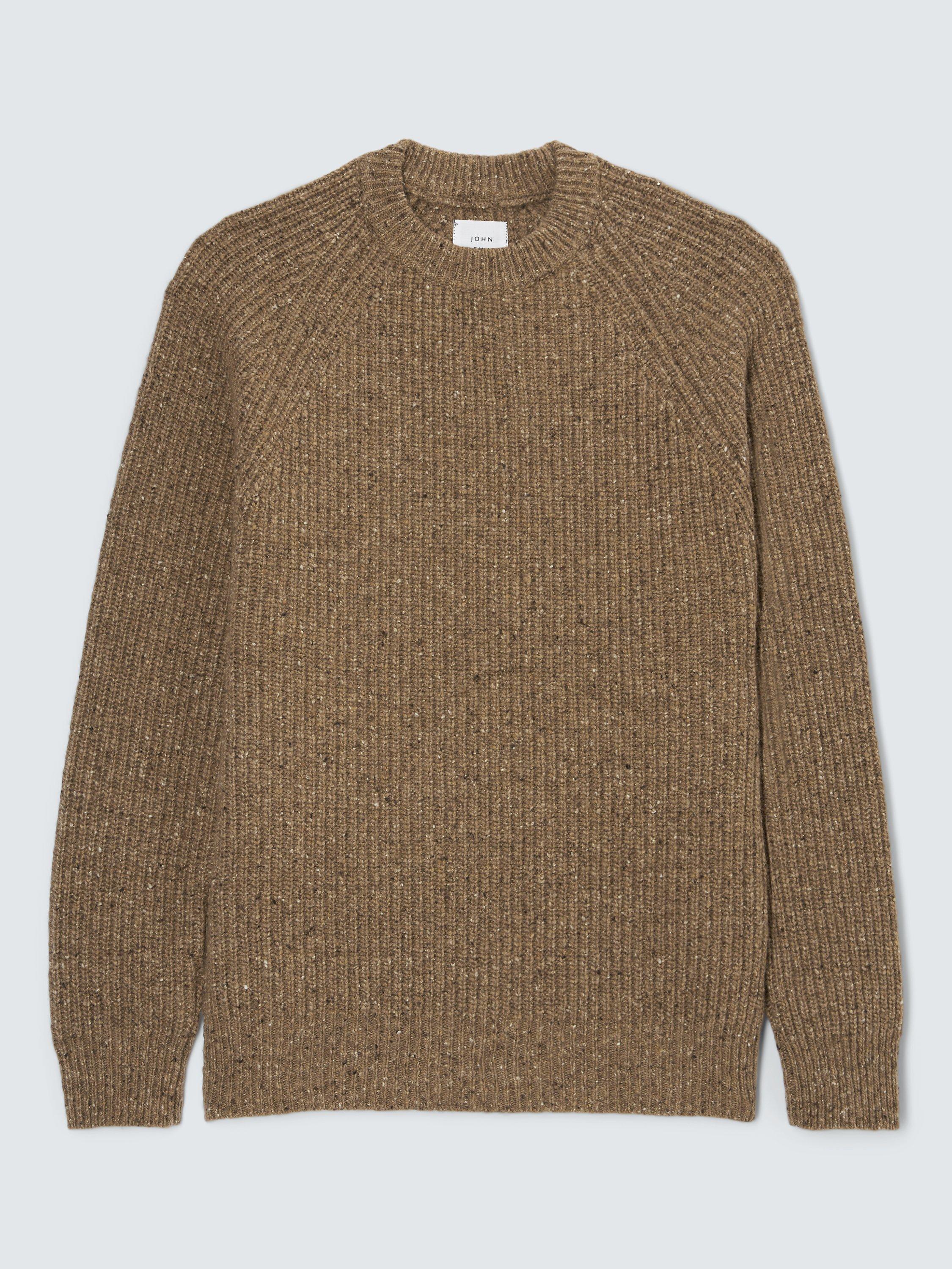 John Lewis Made in Italy Wool Blend Donegal Look Rib Crew Neck Jumper, Oatmeal, XXL