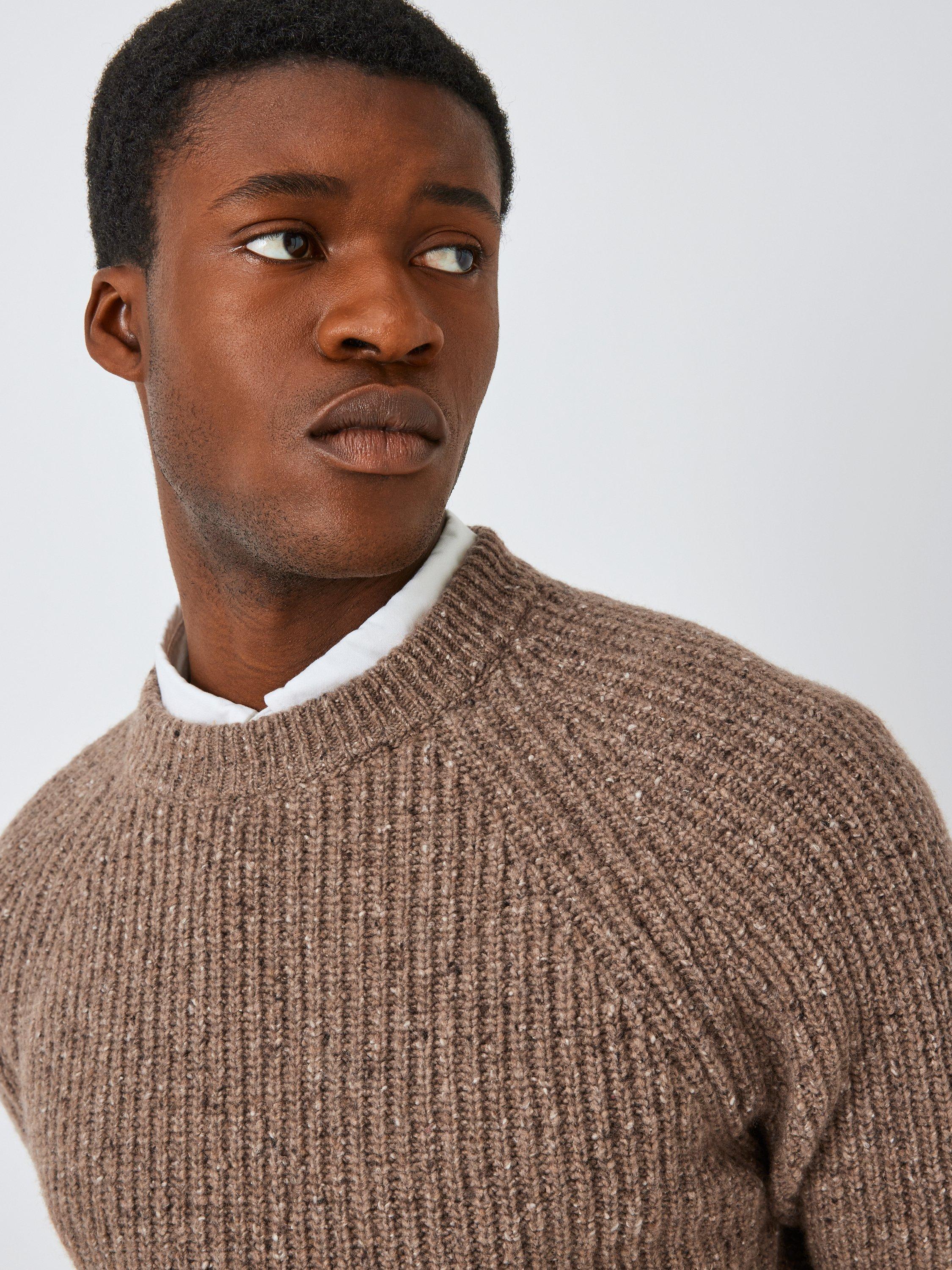 John Lewis Made in Italy Wool Blend Donegal Look Rib Crew Neck Jumper, Oatmeal, XXL