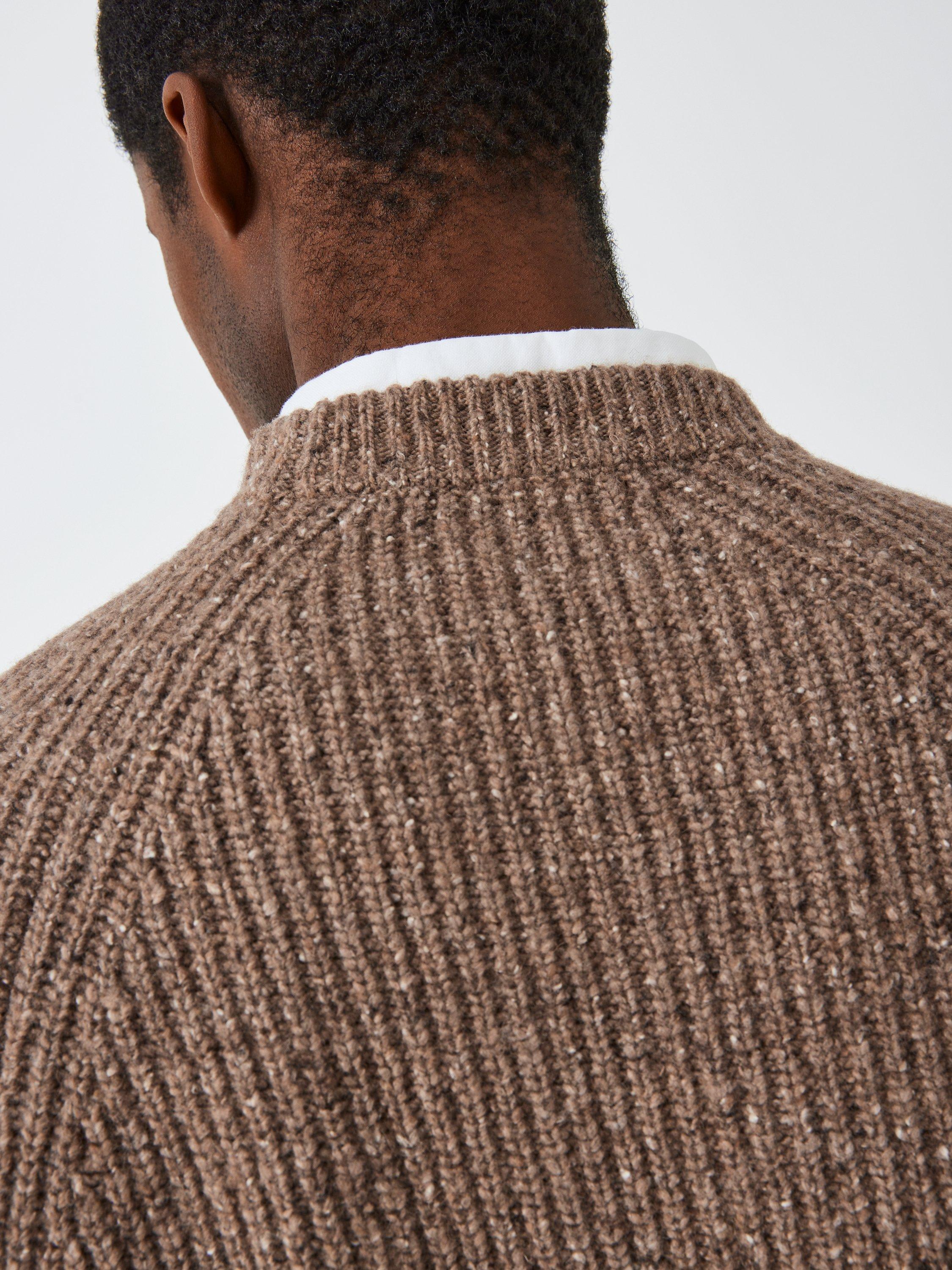 John Lewis Made in Italy Wool Blend Donegal Look Rib Crew Neck Jumper, Oatmeal, XXL