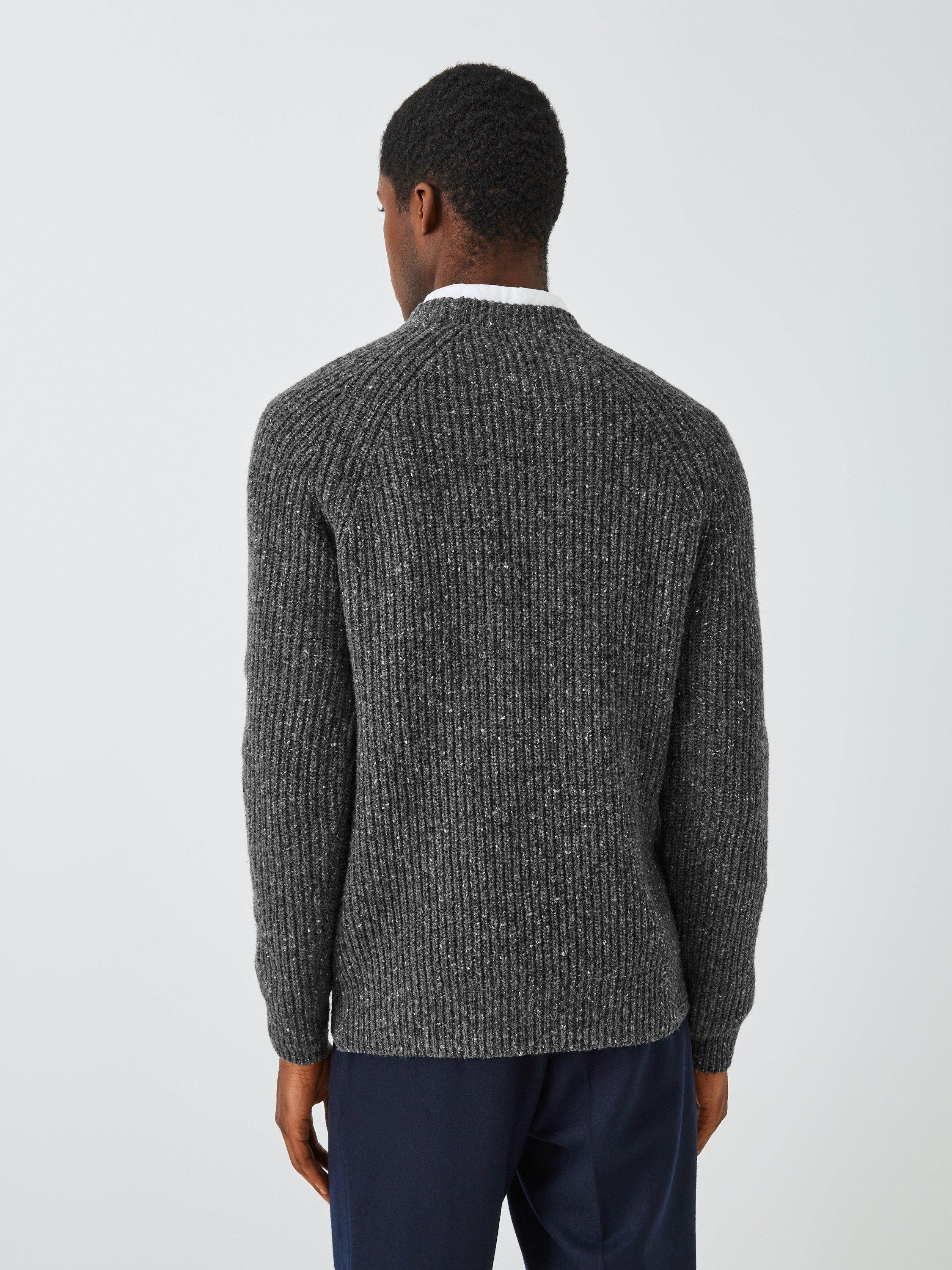 Product image 2 of 6, which shows John Lewis Made in Italy Wool Blend Donegal Look Rib Crew Neck Jumper, Charcoal, XXL
