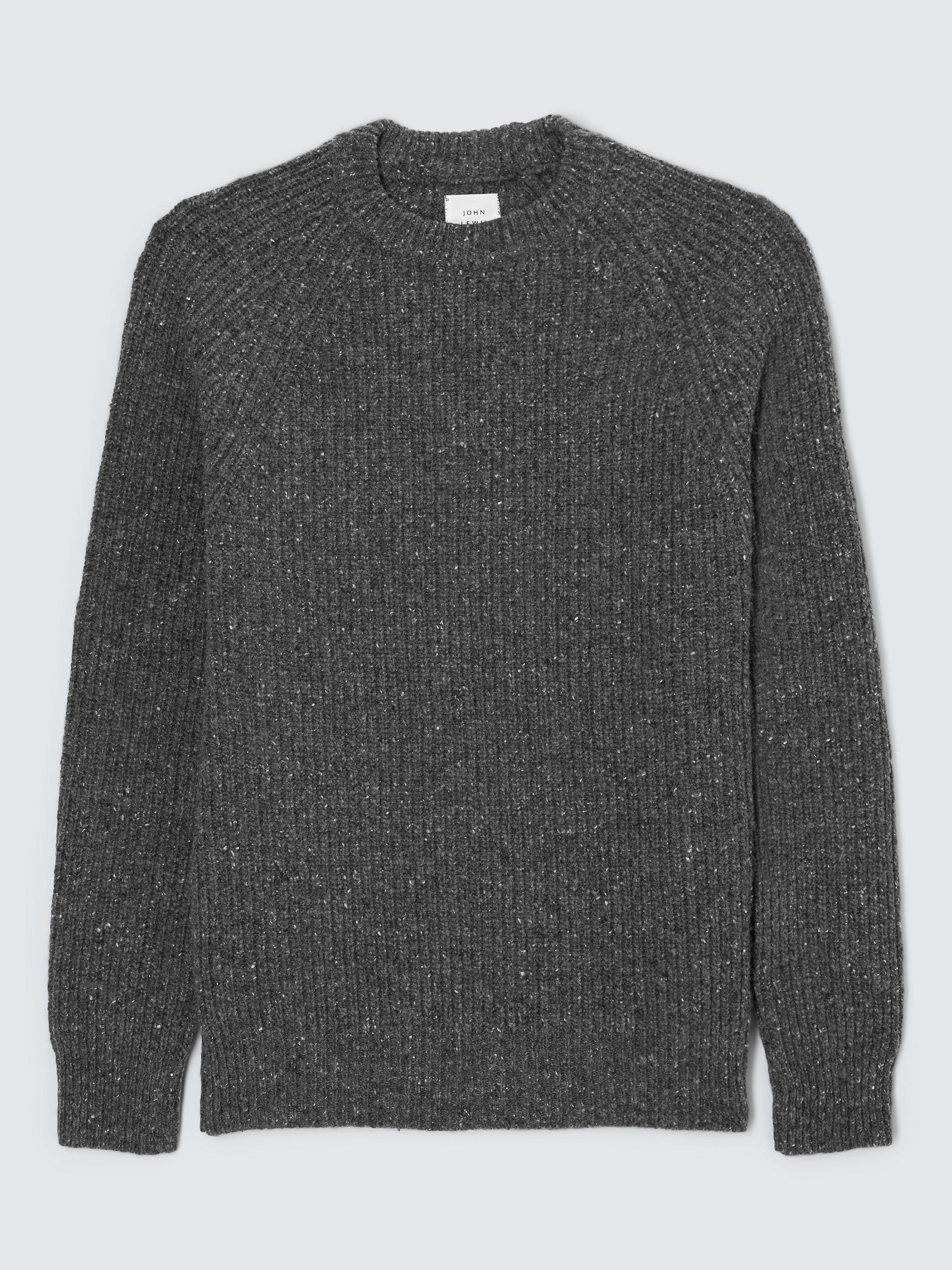 Product image 4 of 6, which shows John Lewis Made in Italy Wool Blend Donegal Look Rib Crew Neck Jumper, Charcoal, XXL