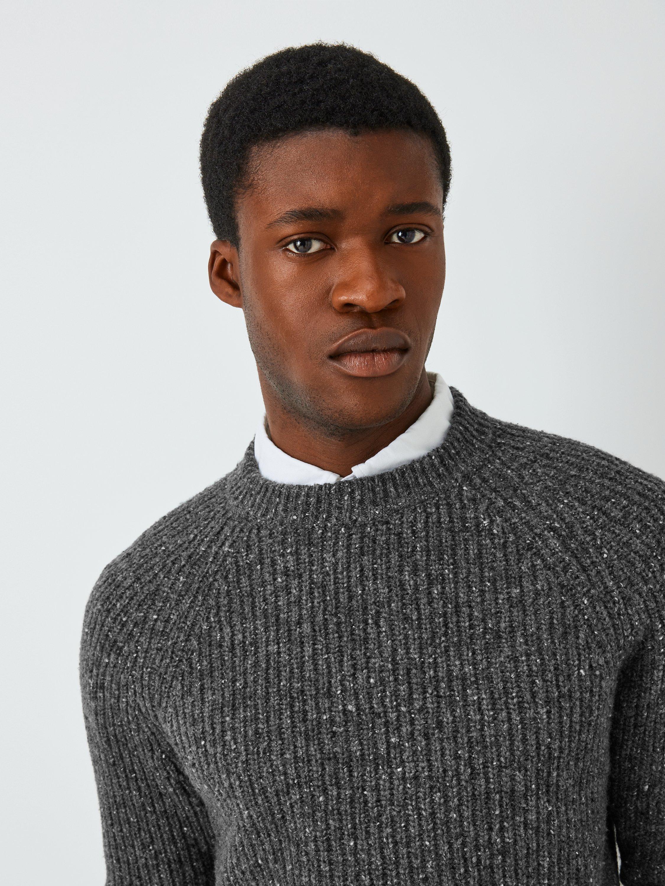 Product image 5 of 6, which shows John Lewis Made in Italy Wool Blend Donegal Look Rib Crew Neck Jumper, Charcoal, XXL