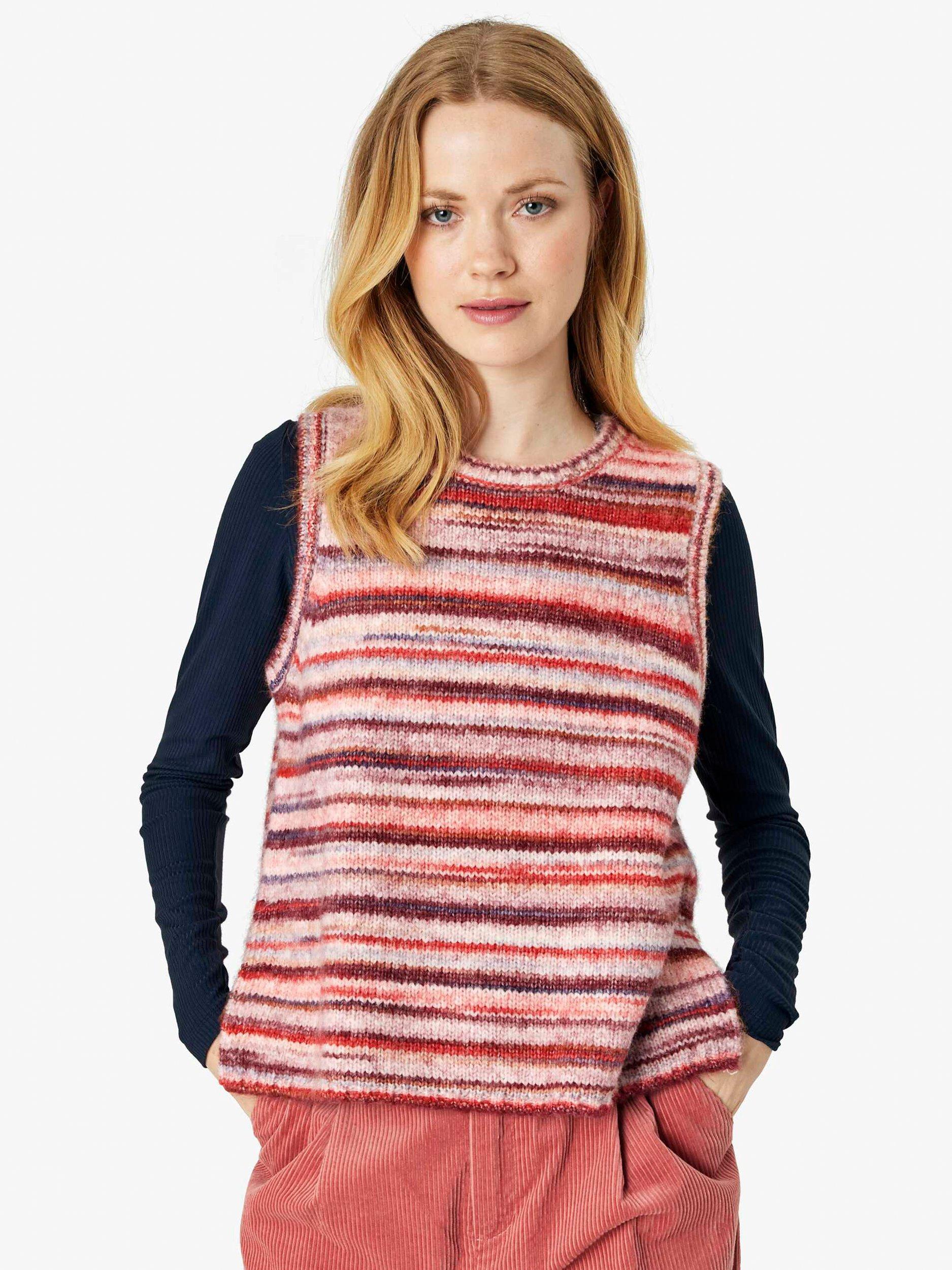 Noa Noa Carice Stripe Sleeveless Jumper, Rose/Red/Burgundy