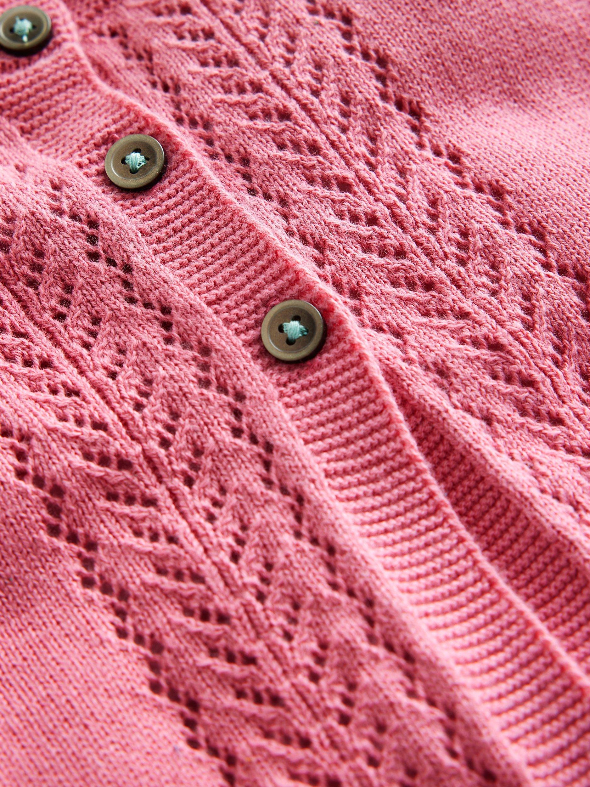 Product image 3 of 3, which shows Mini Boden Kids' Pointelle Cotton Cardigan, Formica Pink, 12-18 months