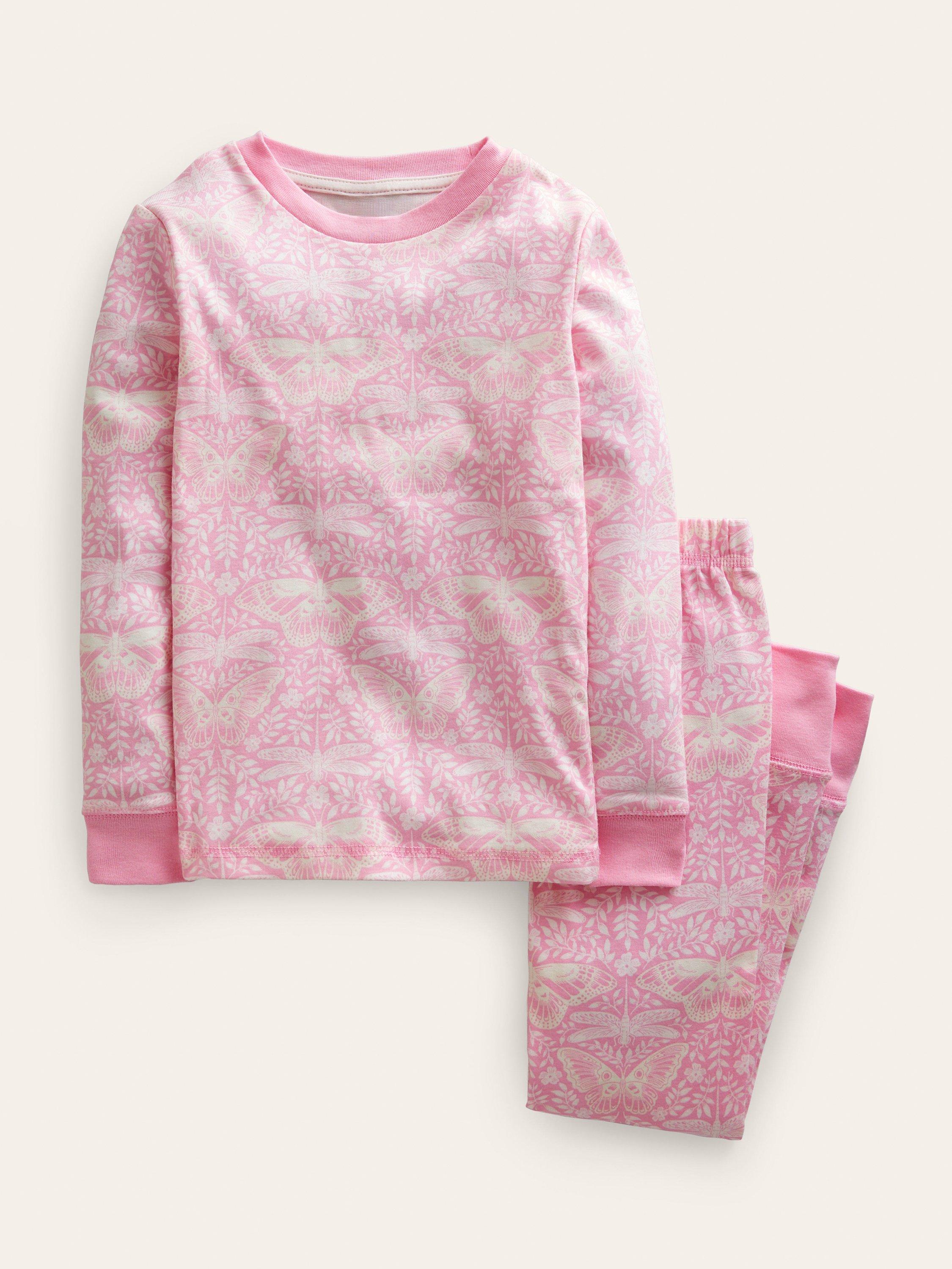 Mini Boden Kids' Snug Butterfly Glow-In-The-Dark Pyjama Set, Cameo Pink
