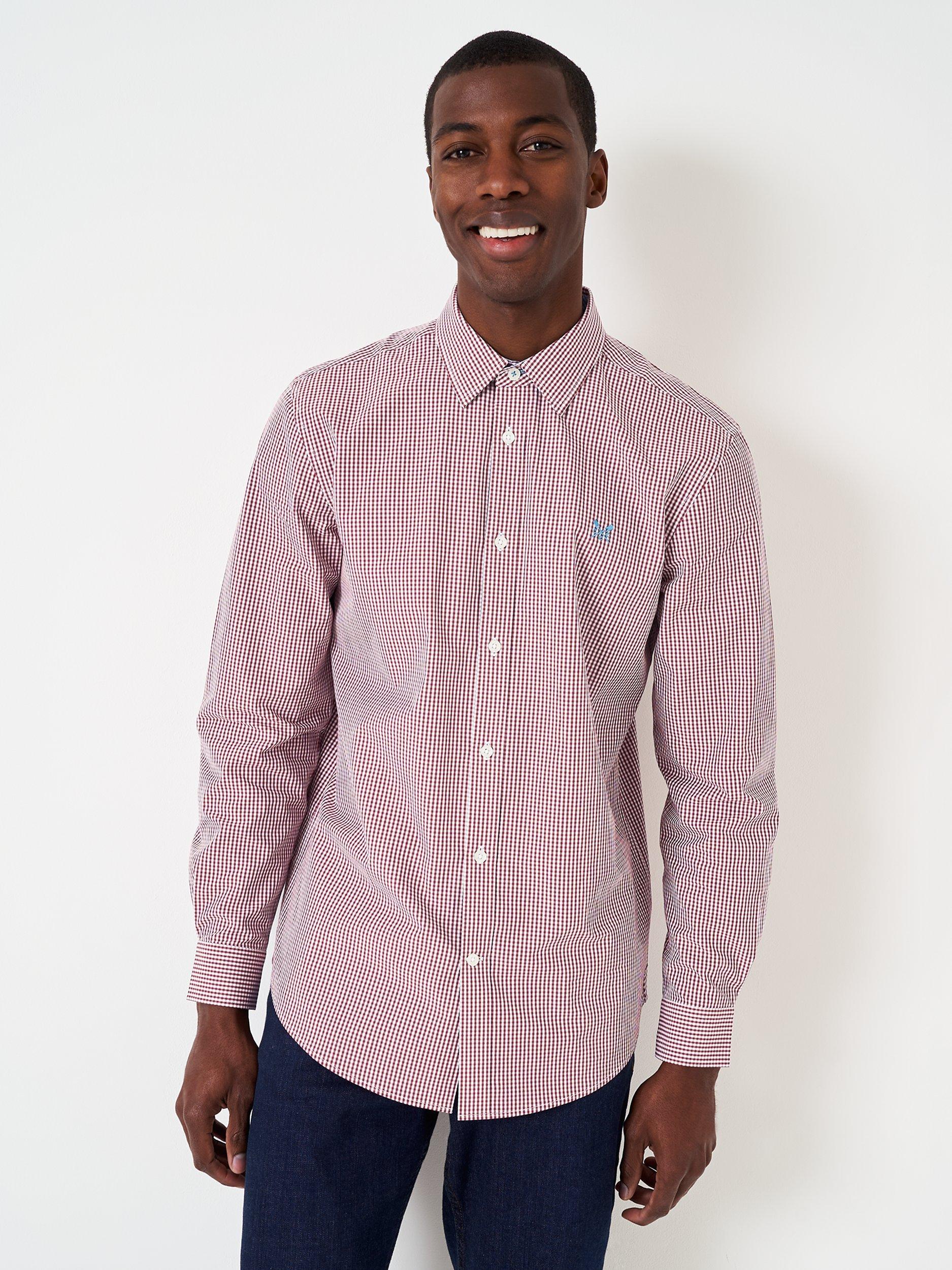 Crew Clothing Crew Classic Long Sleeve Gingham Shirt, Burgundy/White
