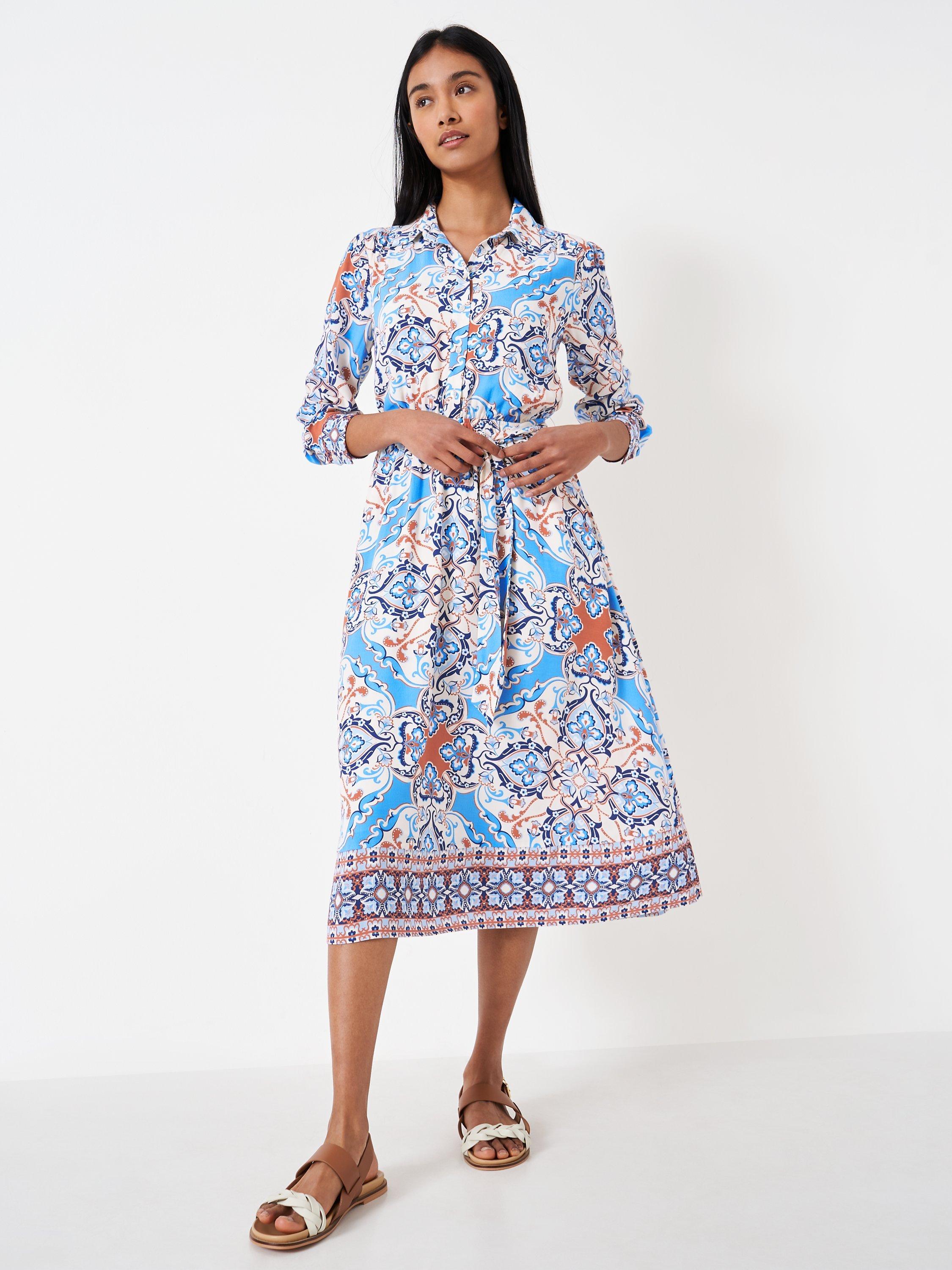Crew Clothing Brea Shirt Dress, Multi Blue