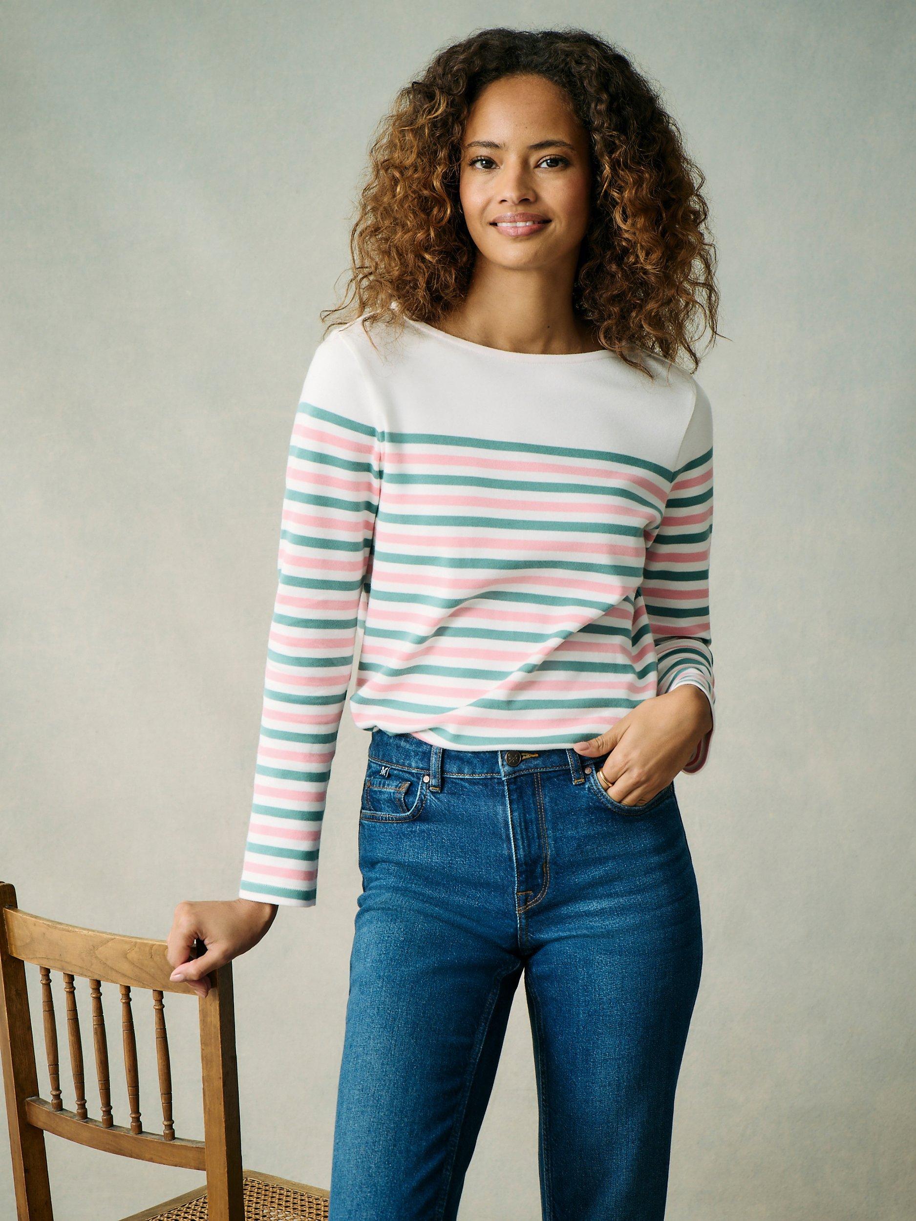 Crew Clothing Ultimate Breton Stripe Cotton Top, White/Multi