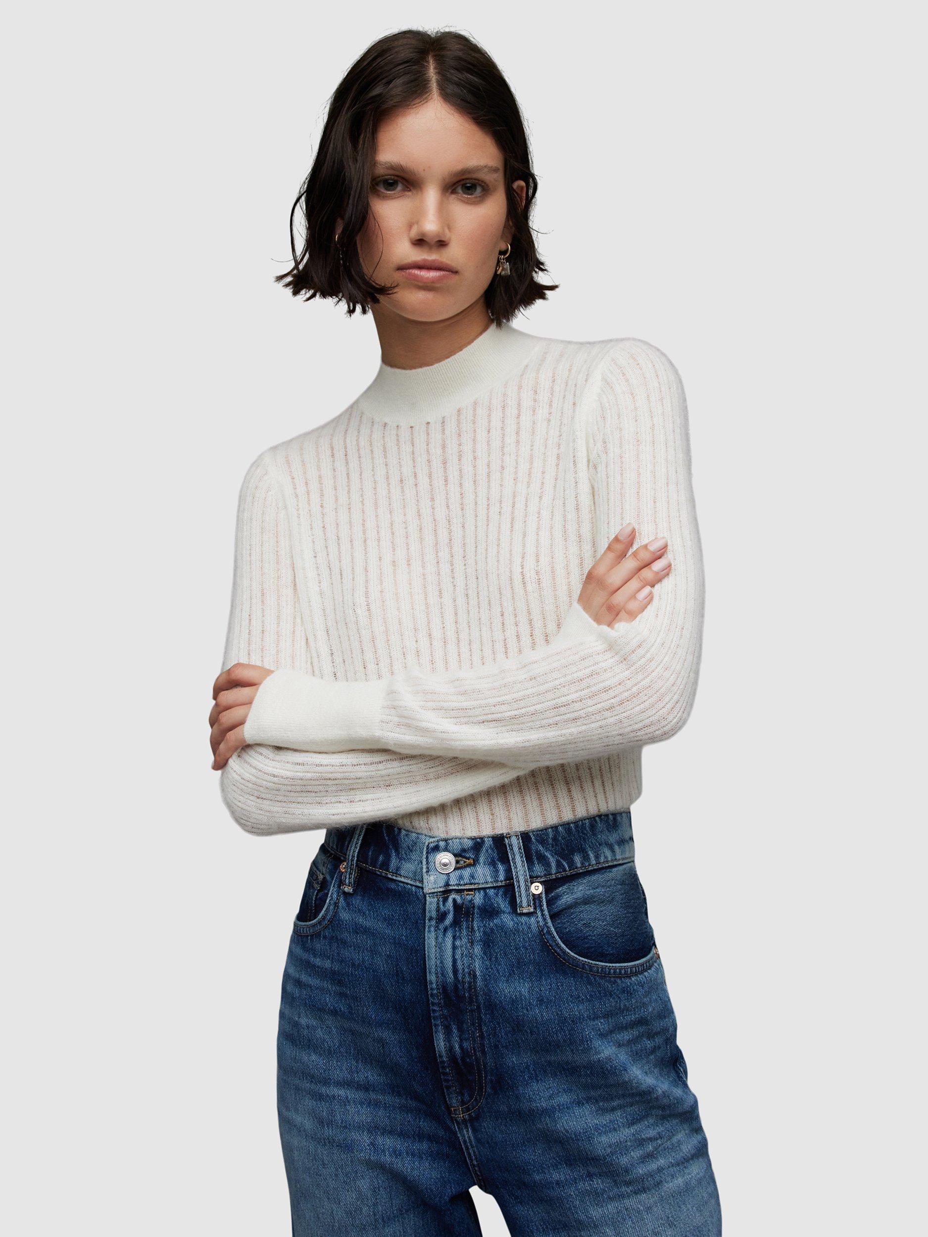 AllSaints Abi Funnel Neck Jumper, Chalk White
