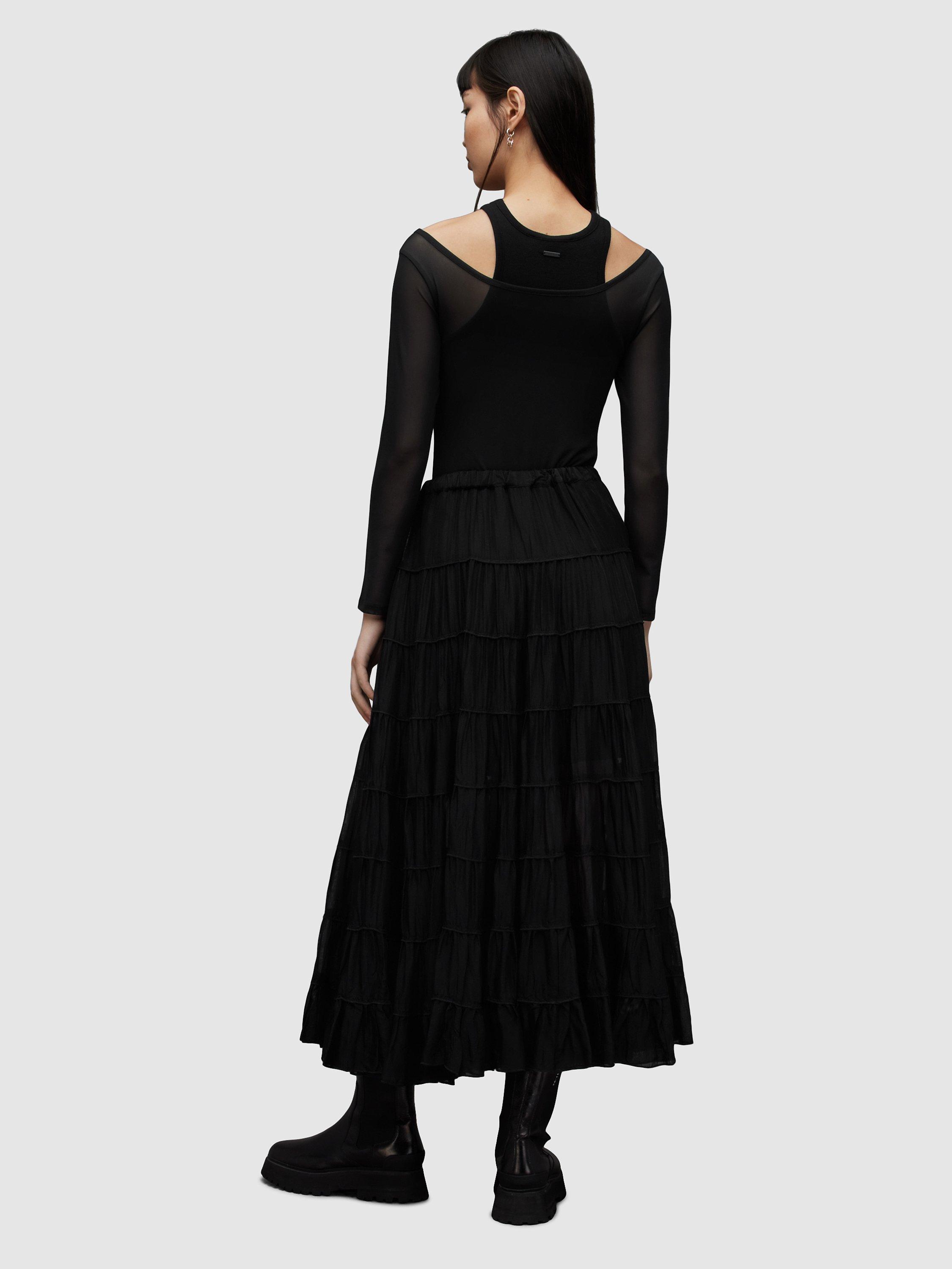 AllSaints Eva Tiered Maxi Skirt, Black, L