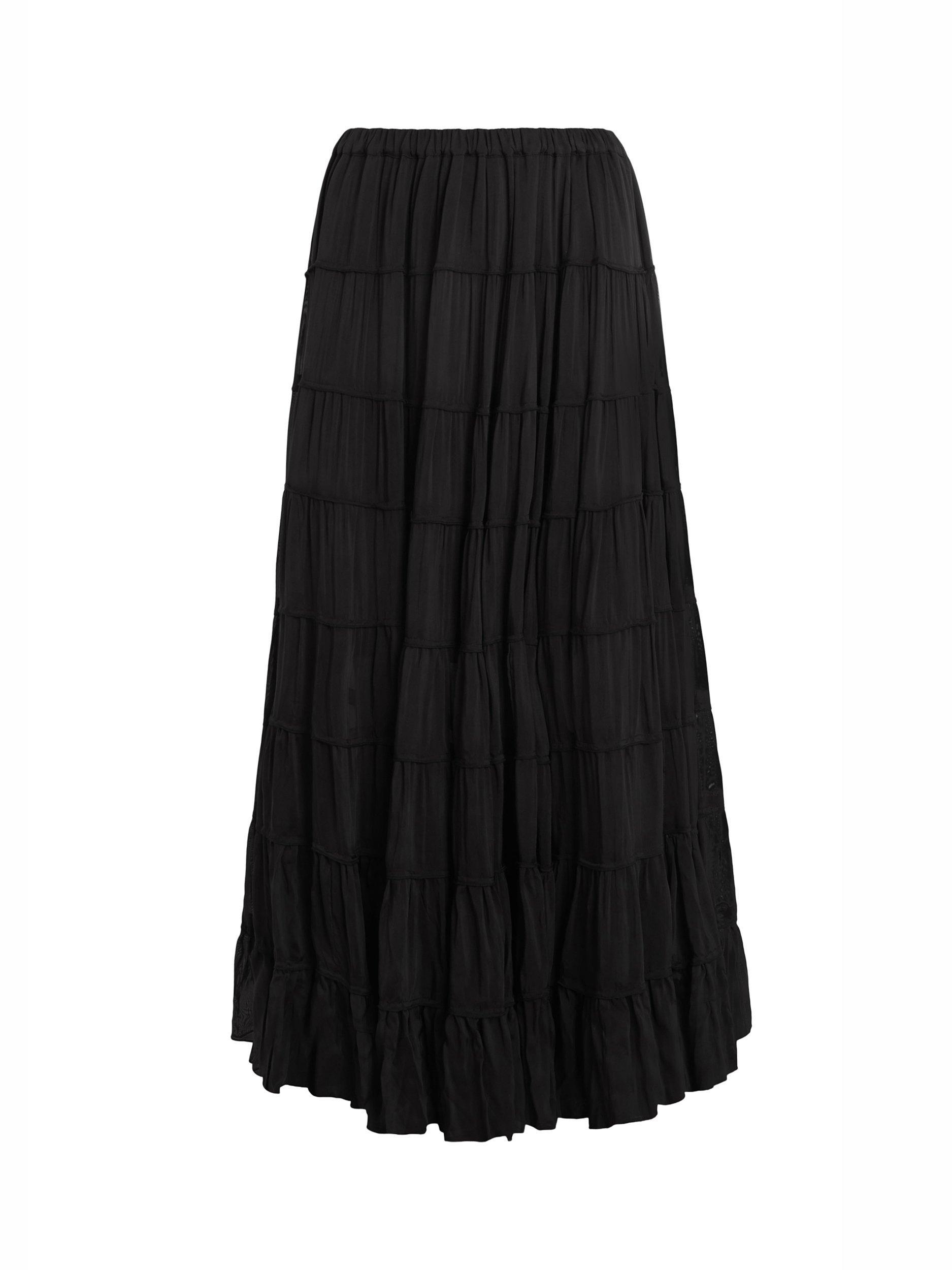 AllSaints Eva Tiered Maxi Skirt, Black, L