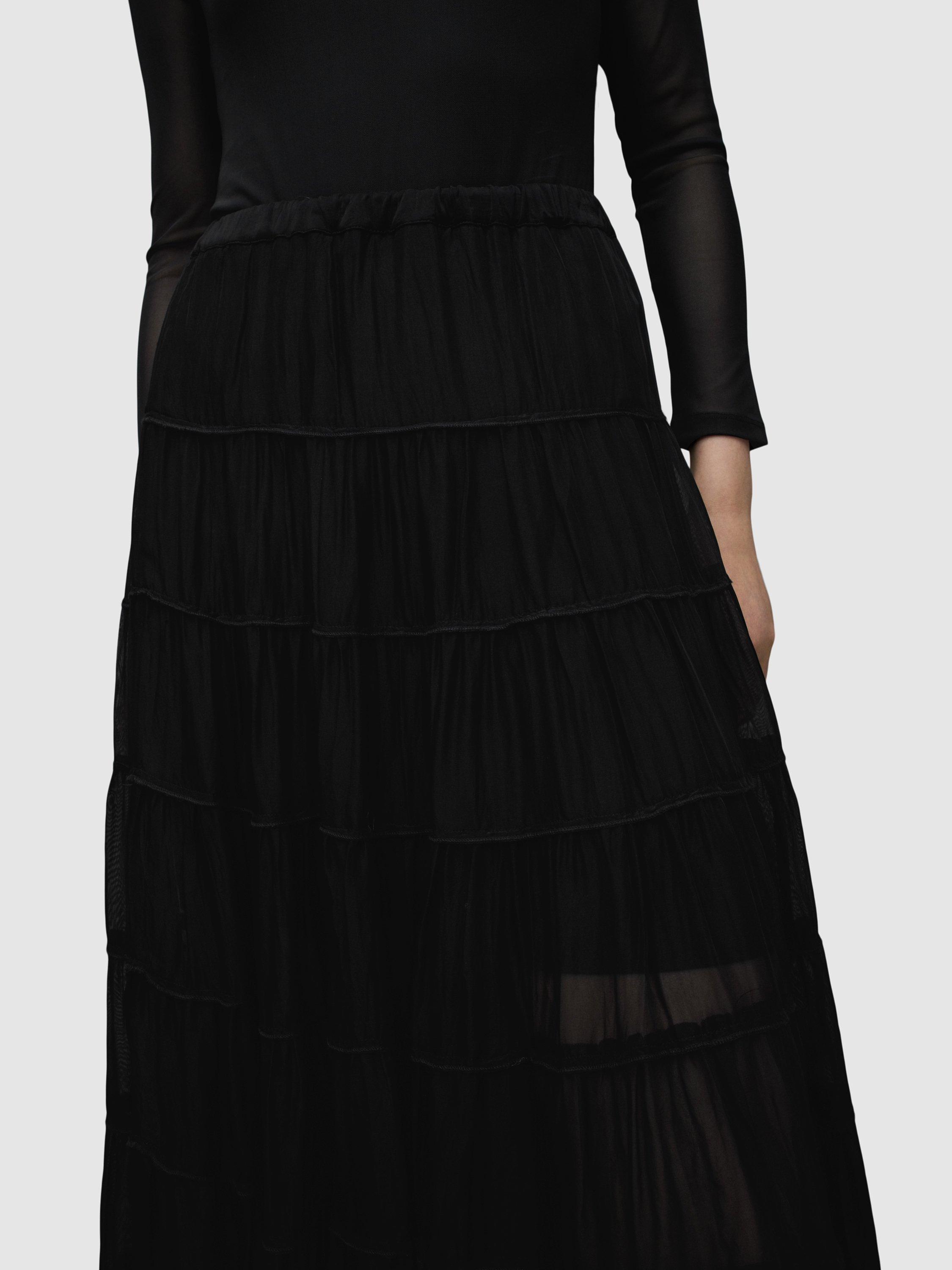 AllSaints Eva Tiered Maxi Skirt, Black, L