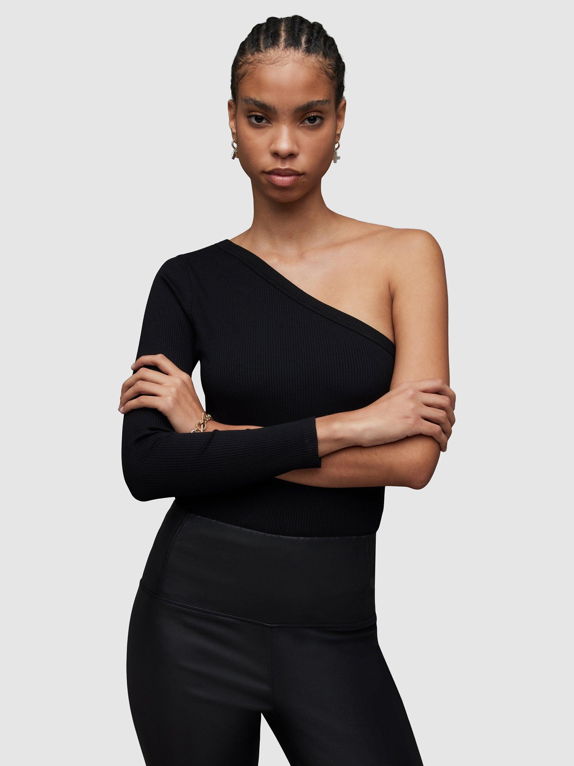 AllSaints Stef One Shoulder Top, Black