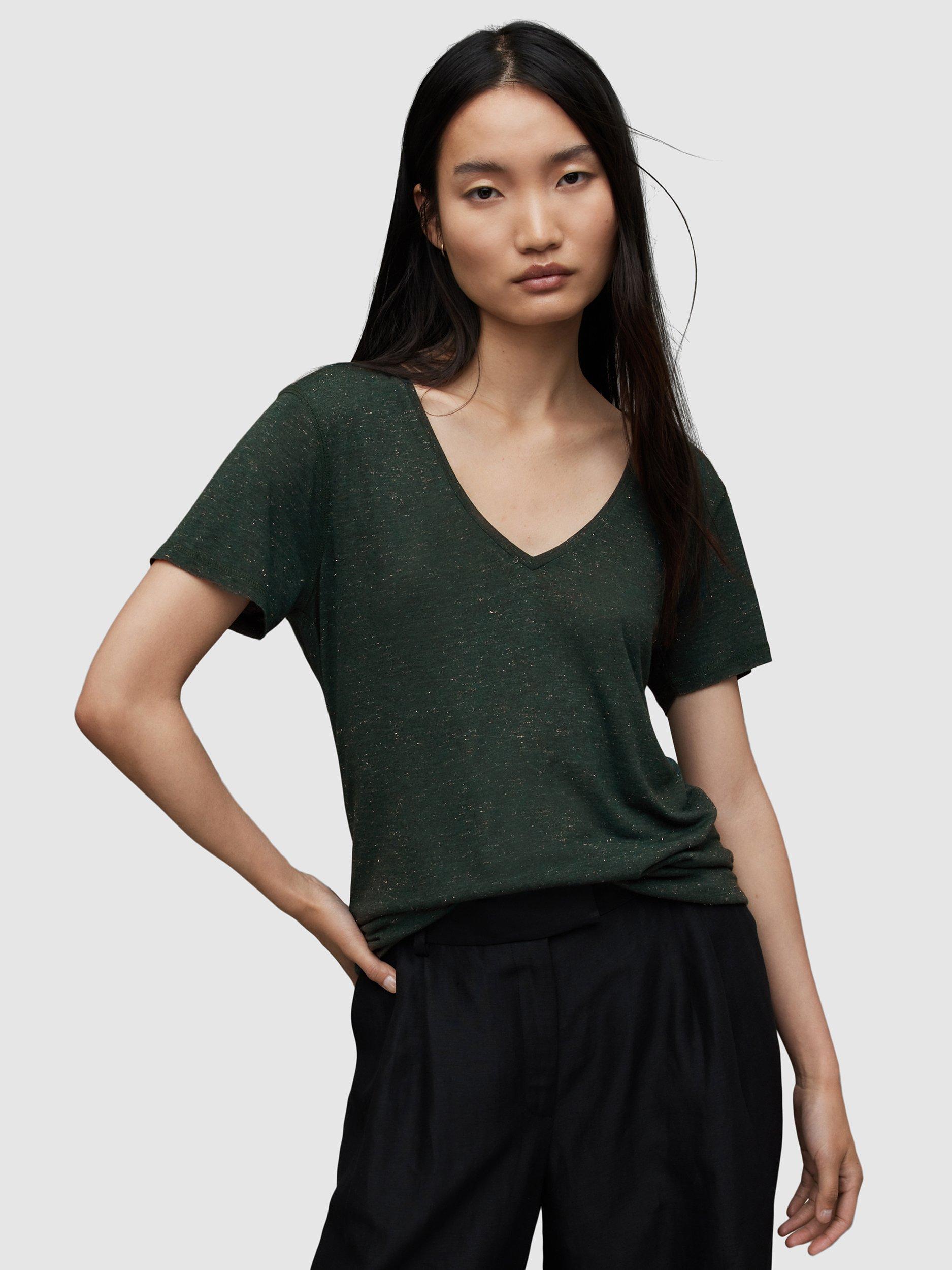 AllSaints Emelyn Shimmer T-Shirt, Thyme Green